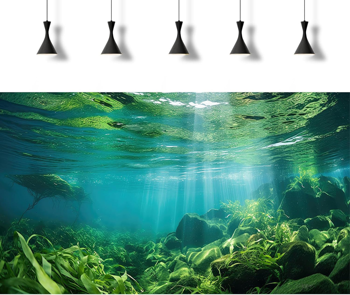 Under The Sea Fish Tank Background Aquatic Plants Deep Sea Aquarium Background Underwater Sunray Rock with Moss Terrarium Backgrounds Deep Ocean Floor Tropical Fish Tank Backgrounds 72x24in