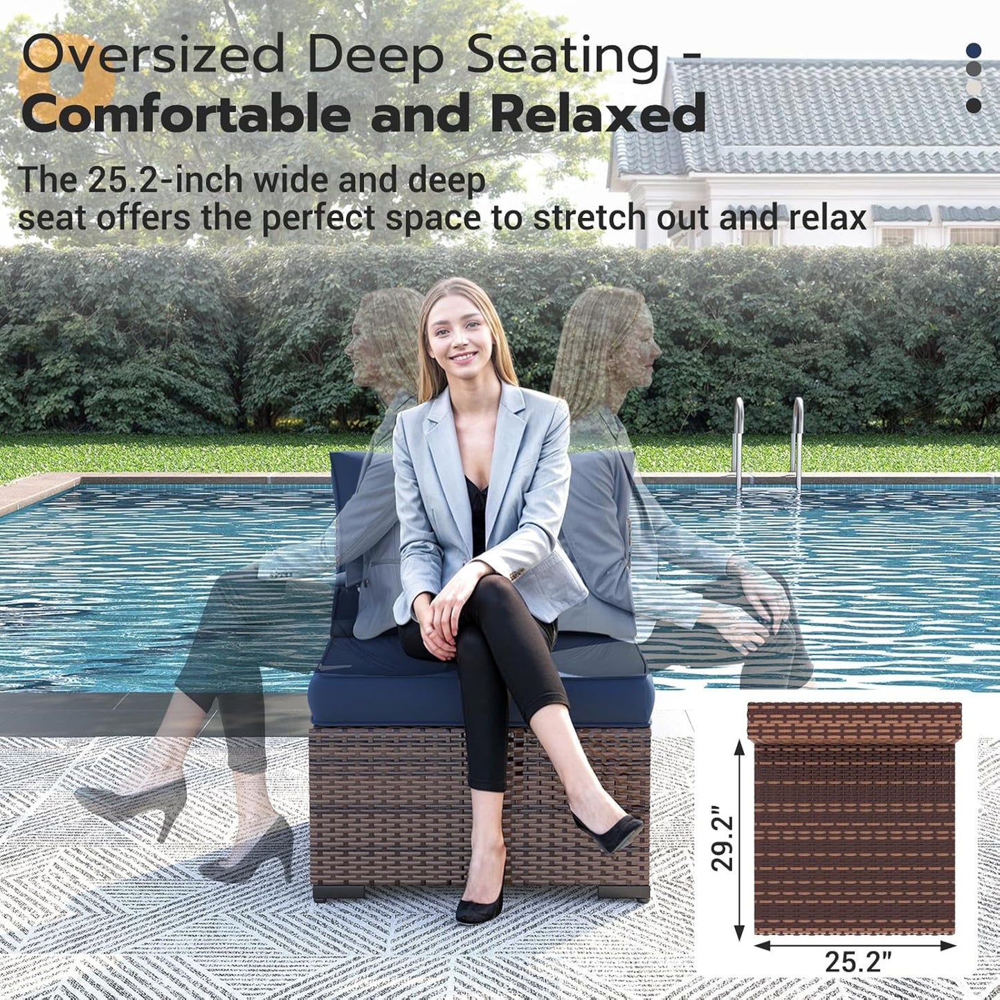 UDPATIO Patio Furniture Set, 7 Piece Outdoor Sectional Sofa, Modular Wicker Outdoor Furniture Conversation Sets with Waterproof Cover for Backyard Deck(Brown/Navy Blue)