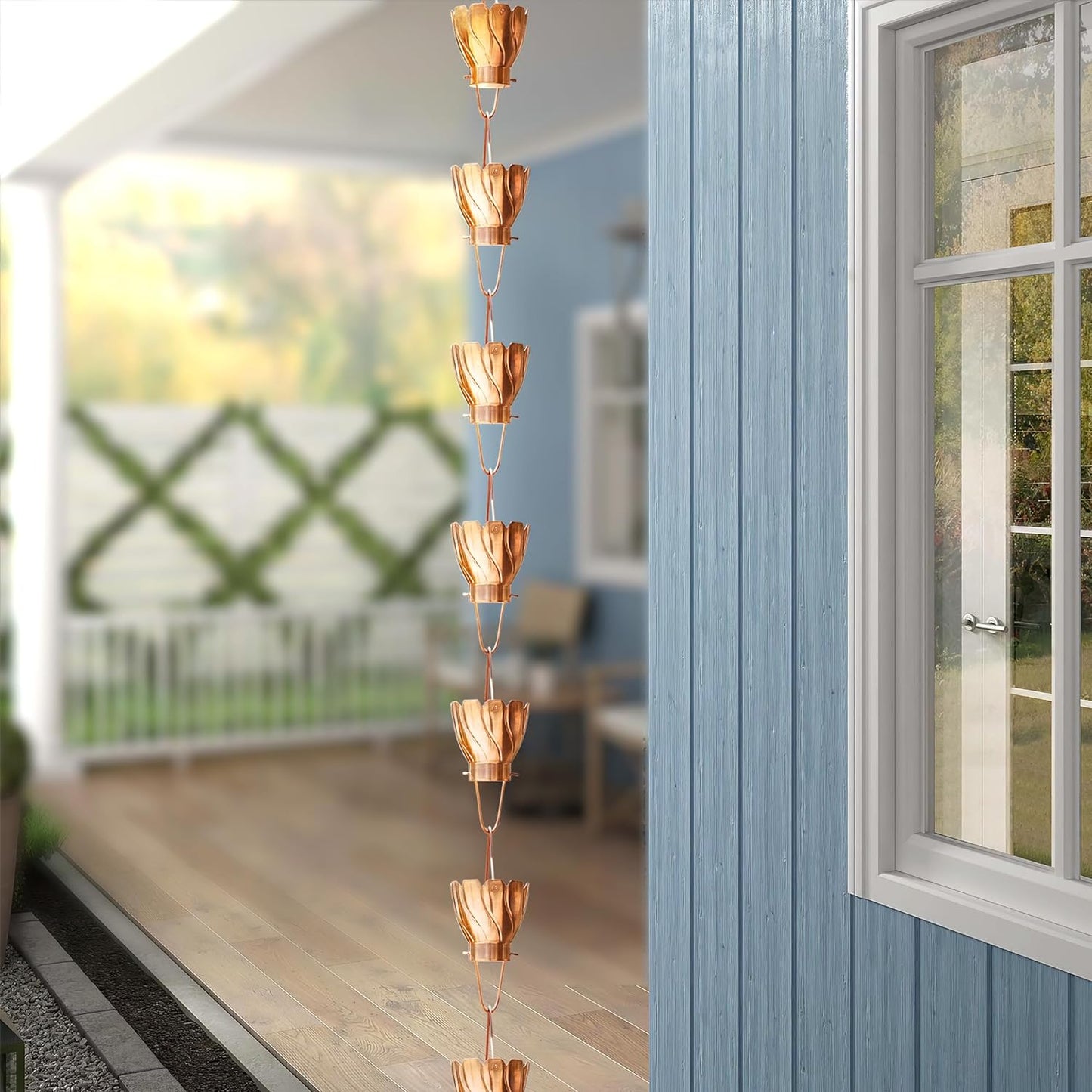 Monarch Rain Chains Pure Copper Akira Rain Chain, 8.5 ft Decorative Rain Catcher Chain for Gutters, Large Rain Chains for Outside, Rain Gutter Replacement Downspout