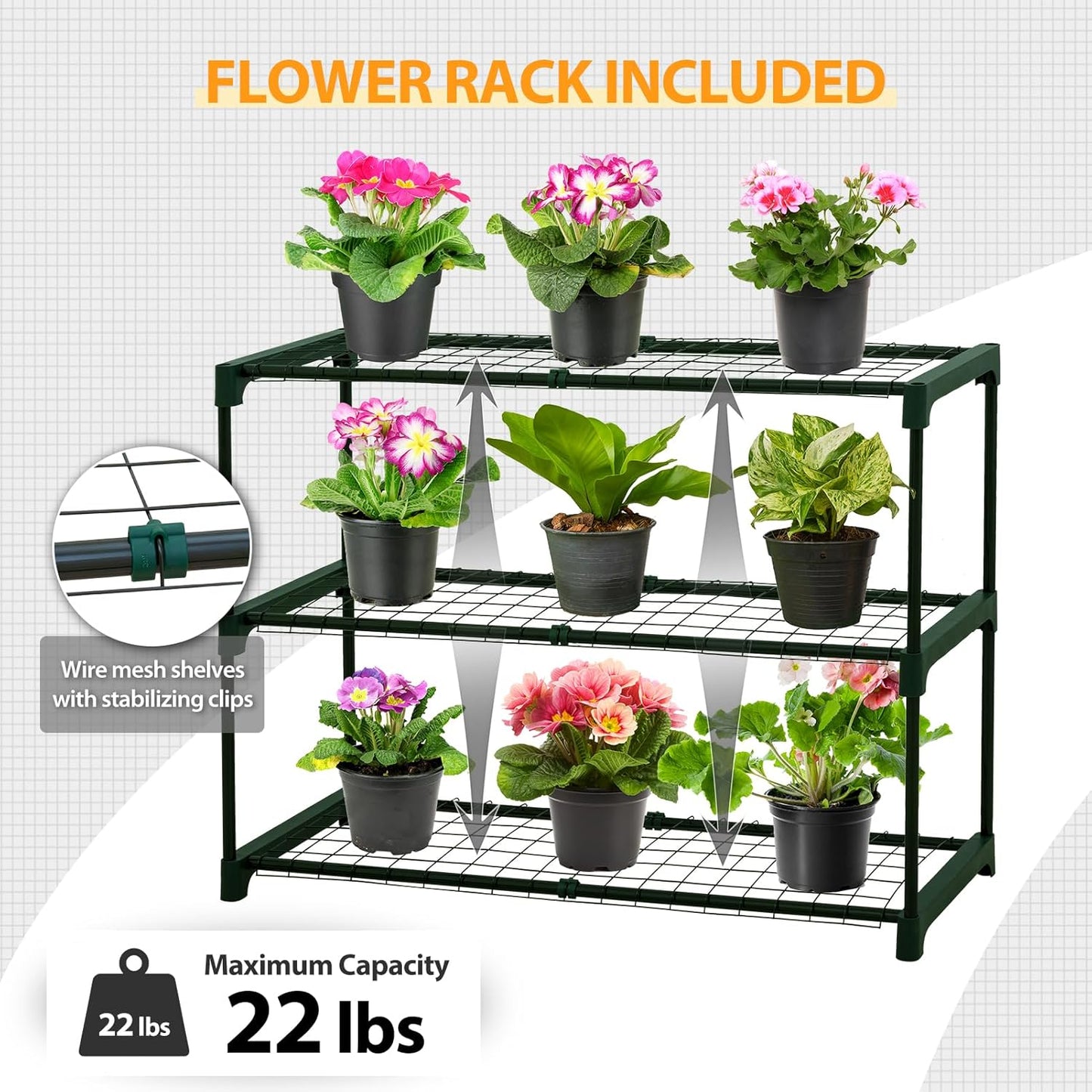 EAGLE PEAK 3 Tier Lean to Portable Greenhouse, Heavy-Duty Indoor & Outdoor Garden with Wire Shelves, 2 Roll-Up Zipper Doors, Easy Assembly, 79"x39"x83" Clear/White PE Cover