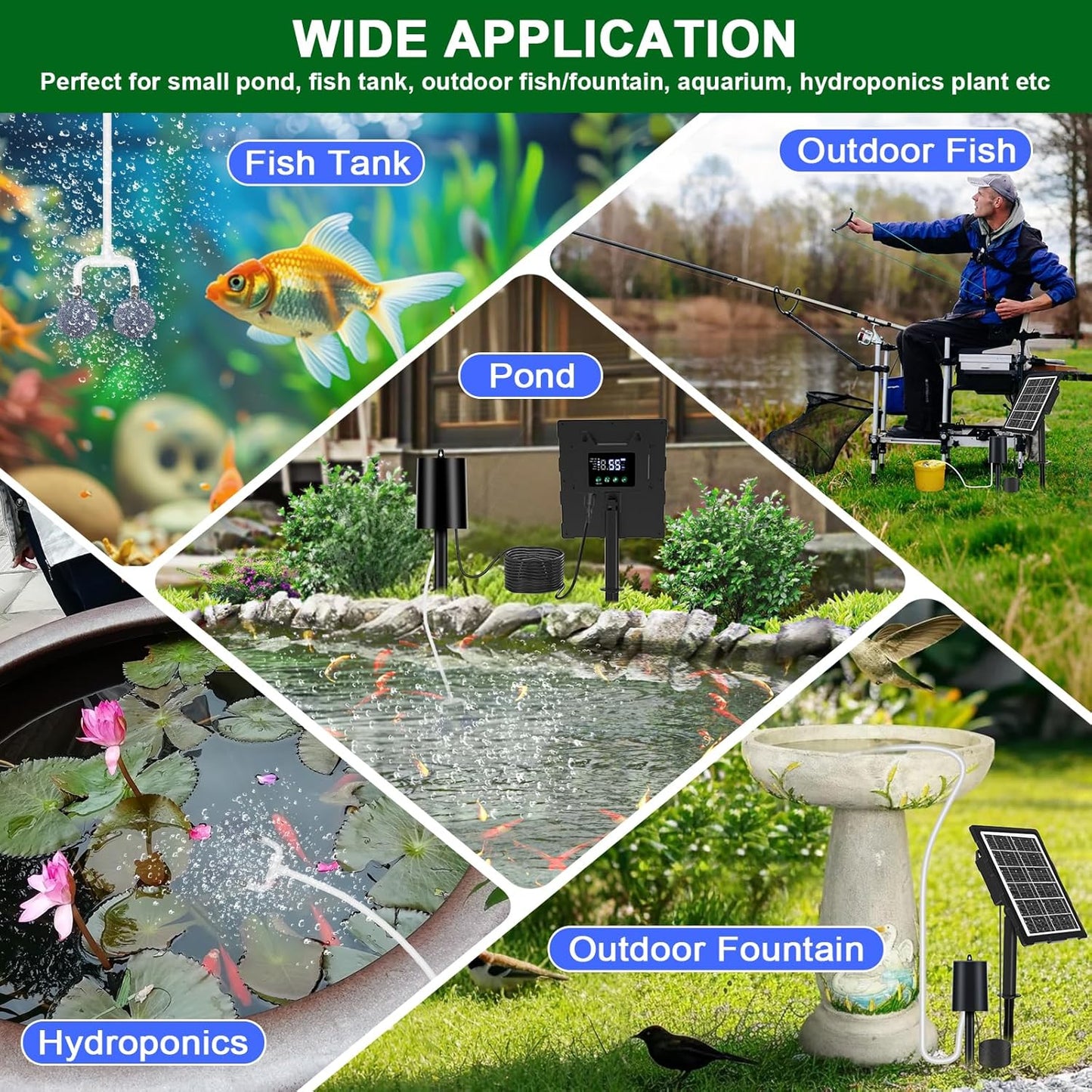 Upgraded Digital Display Solar Pond Aerator, 3 Working Modes(Low/Med/High) Solar Aerator for Outdoor Ponds with Timing Function, Solar Air Pump with Bubble Regulator for Small Ponds, Fish Tanks