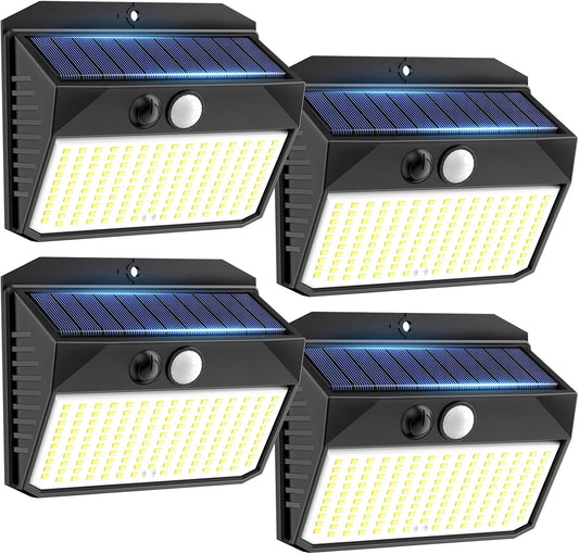 Solar Motion Sensor Fence Lights - Outdoor 4 Pack, 150 LED with 3 Modes, IP65 Waterproof, Solar Powered