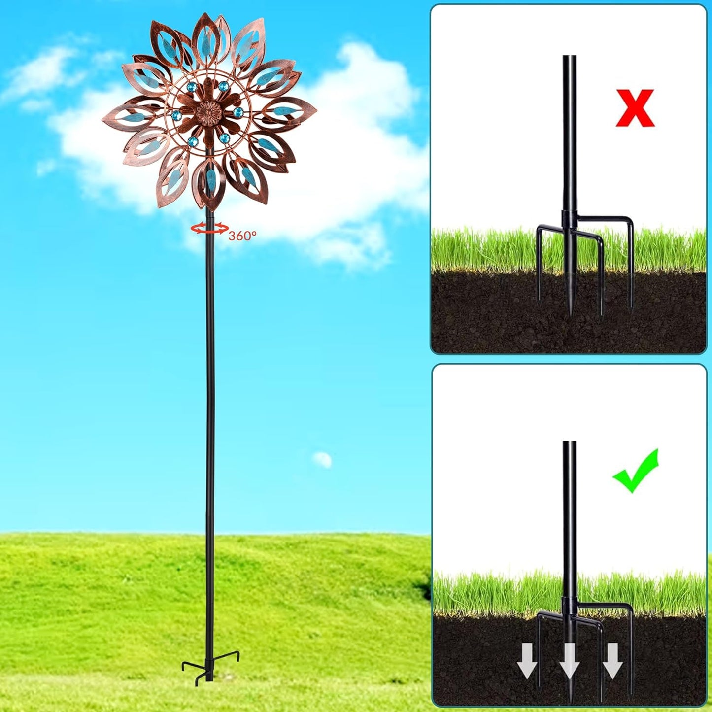 Wind Spinners for Outdoor Yard Decor, 360 Degrees Swivel Outdoor Metal Wind Spinner, 62" Wind Sculptures Garden Decor for Patio Lawn Yard