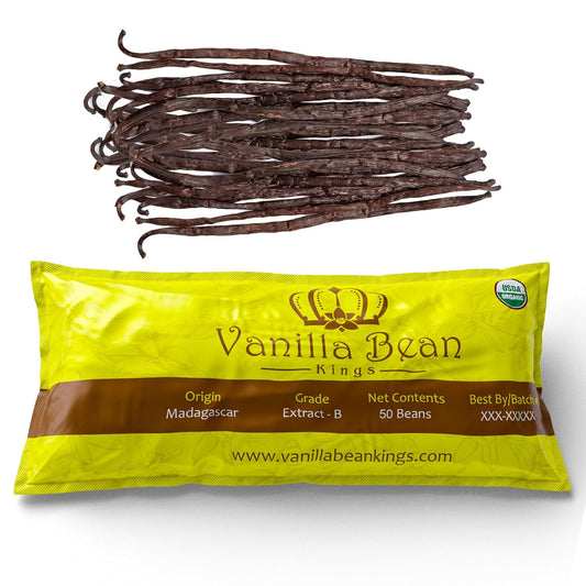 50 Organic Madagascar Vanilla Beans - Whole Extract Grade B Pods for Baking, Homemade Extract, Brewing, Coffee, Cooking