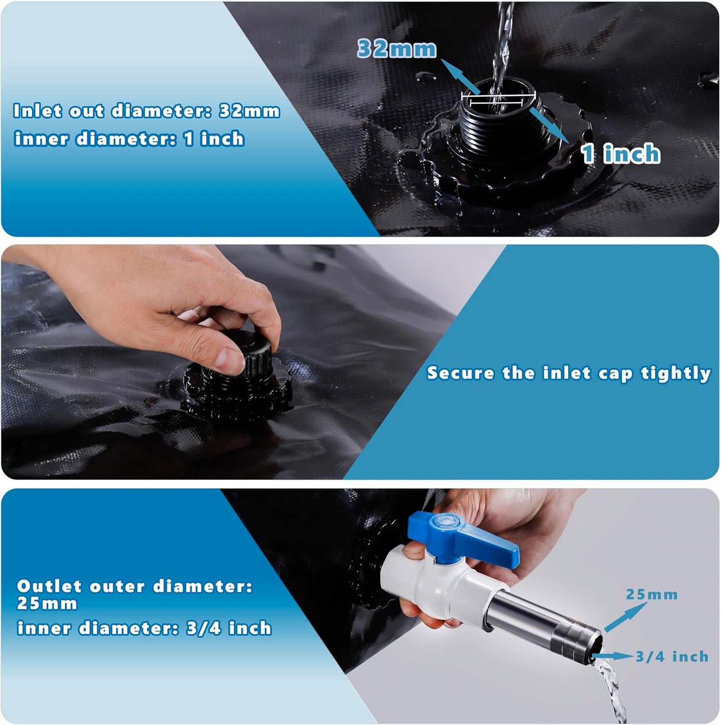 113 L/30 Gal Water Bladder Tank, Foldable Portable Water Storage Container, Emergency Water Bag for RV, Truck Bed, Fire Prevention, Drought Resistance, Black