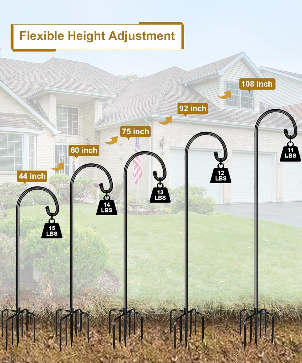 Shepherd Hook 60 Inch Tall Heavy-Duty Metal Garden Hanging Pole Stake for Bird Feeder Pole Plant Baskets, Black (2 Pack)