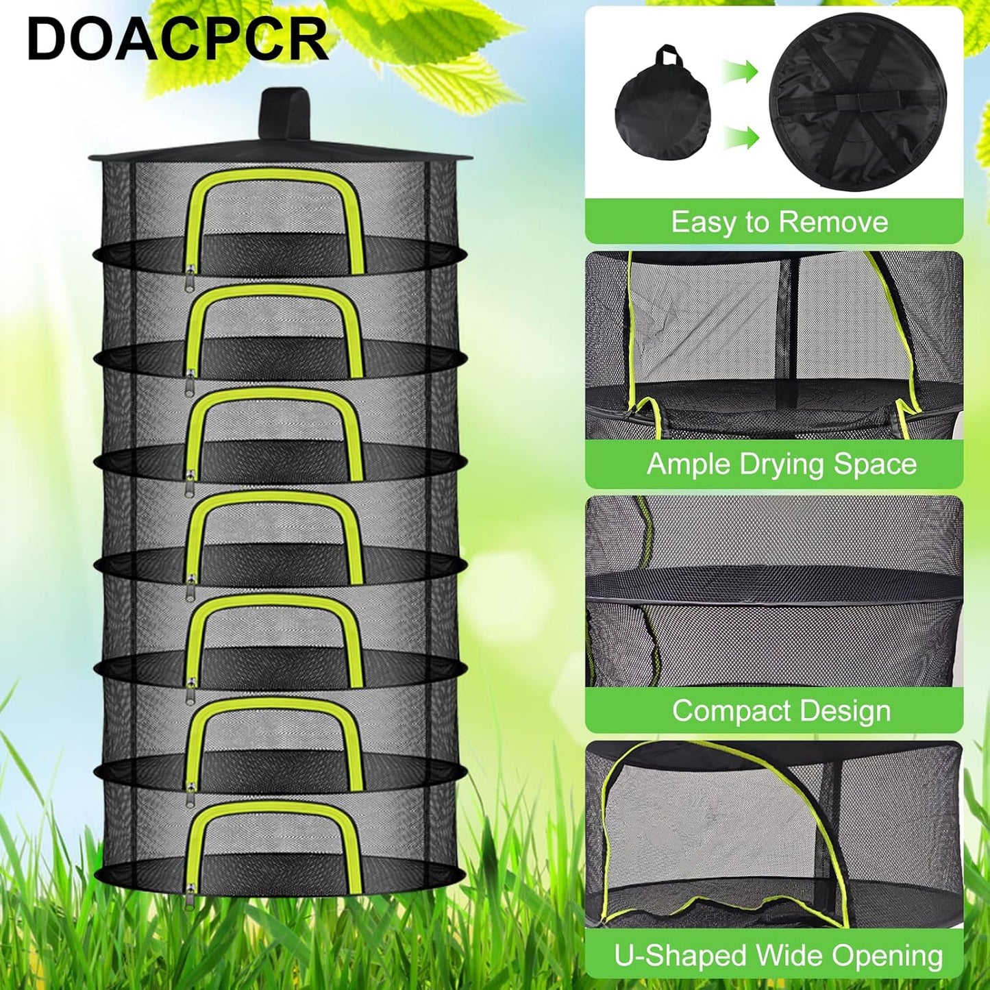 7 Layer Herb Drying Rack, Herb Drying Rack Hanging Mesh, Foldable Bud Drying Net with U-Shaped Zipper, Hooks, for Drying Herbs Plants, Flowers, Fruits, Food, Camping (7 Layers-23.62'')