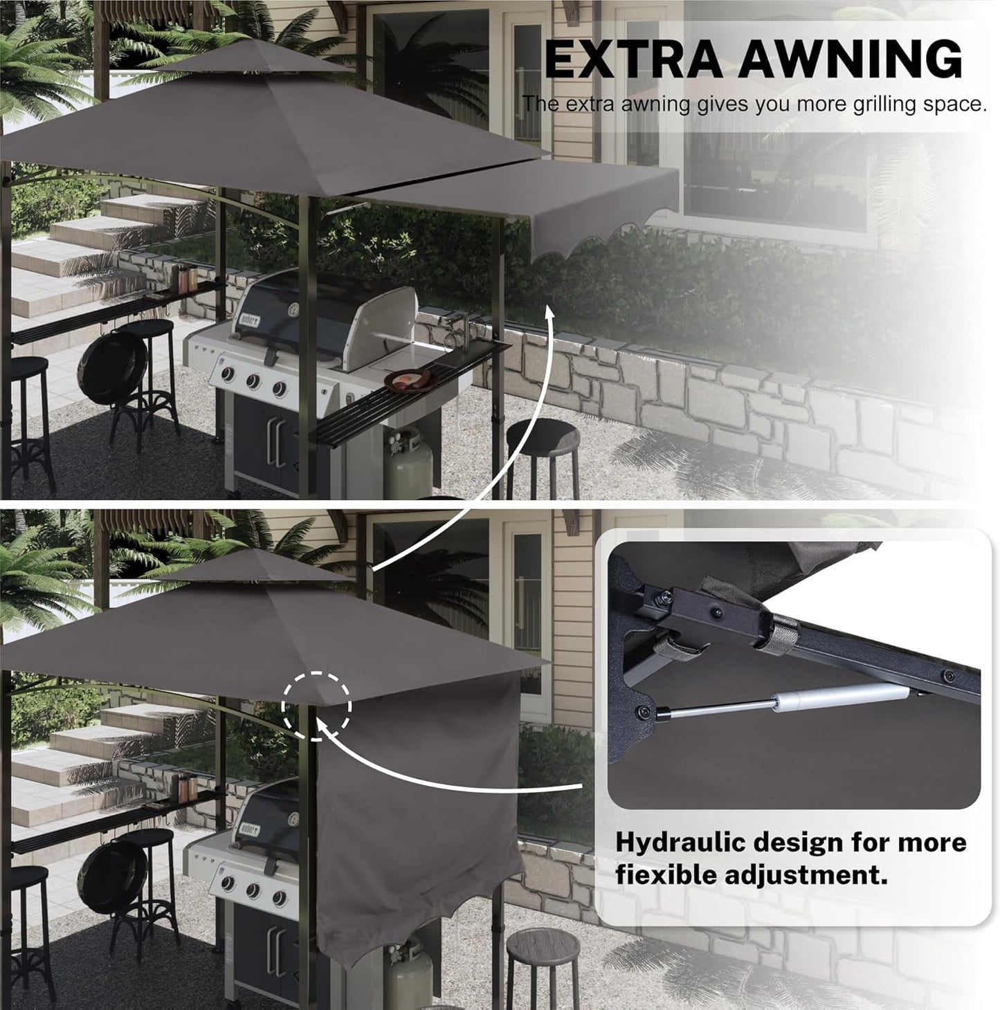 MASTERCANOPY 11 x 5 Grill Gazebo with Extra Side Awning Outdoor BBQ Gazebo with 2 LED Lights for Patio Party Backyard Picnic(Dark Gray)