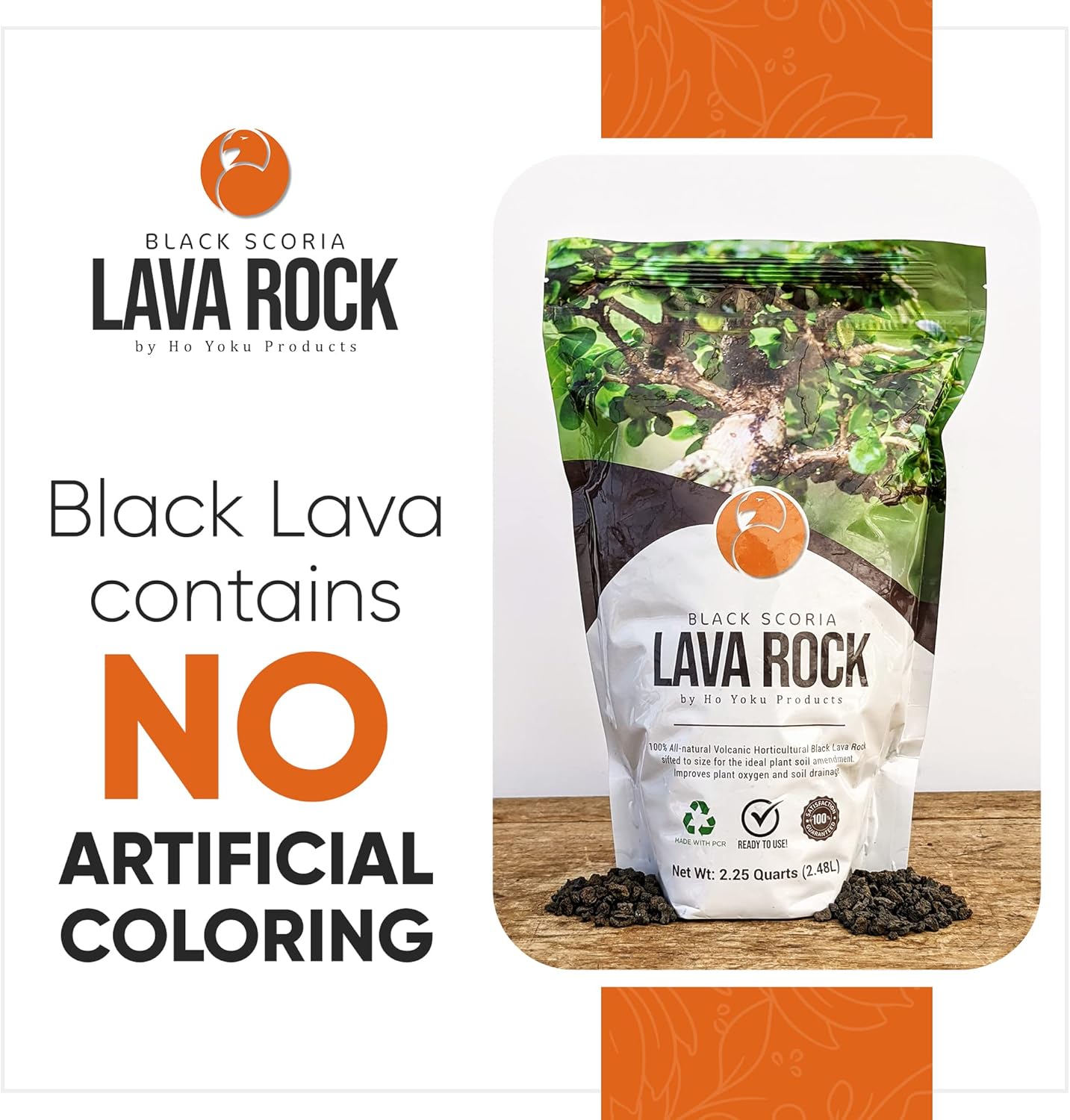 Ho Yoku Black Lava Rock - Premium Soil Additive for Bonsai Plants, Succulents, Cacti, Houseplants - Decorative and Water Retaining Uses - Can Mix with Other Soil Aggregates - 2.25 Quarts