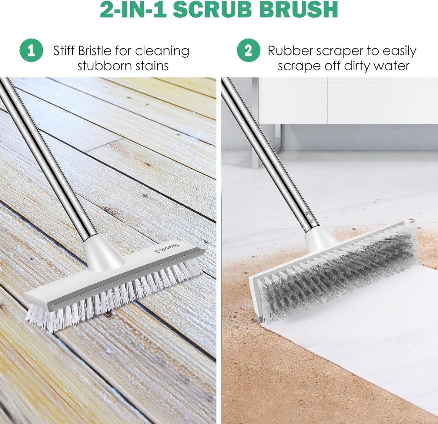 SetSail Floor Scrub Brush with 51-Inch Long Adjustable Handle 2 in 1 Scrape Brush Stiff Bristle Floor Scrubber for Cleaning Shower Bathroom Garage Kitchen Wall Deck Tub Tile,White