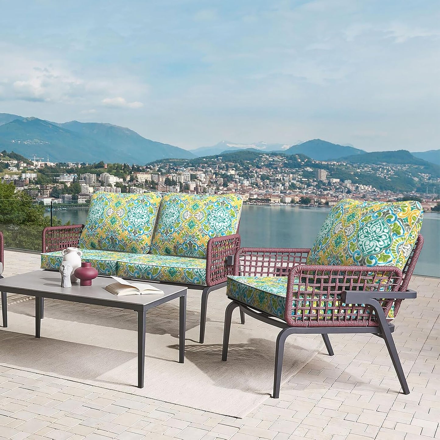 LVTXIII Outdoor Deep Seat Cushion 22"x22"x4" Patio Seat and Back Cushion Set Seasonal Chair Cushion for Dining Arm Chairs, Wicker Chairs and Garden Furniture Decoration, Damask Green