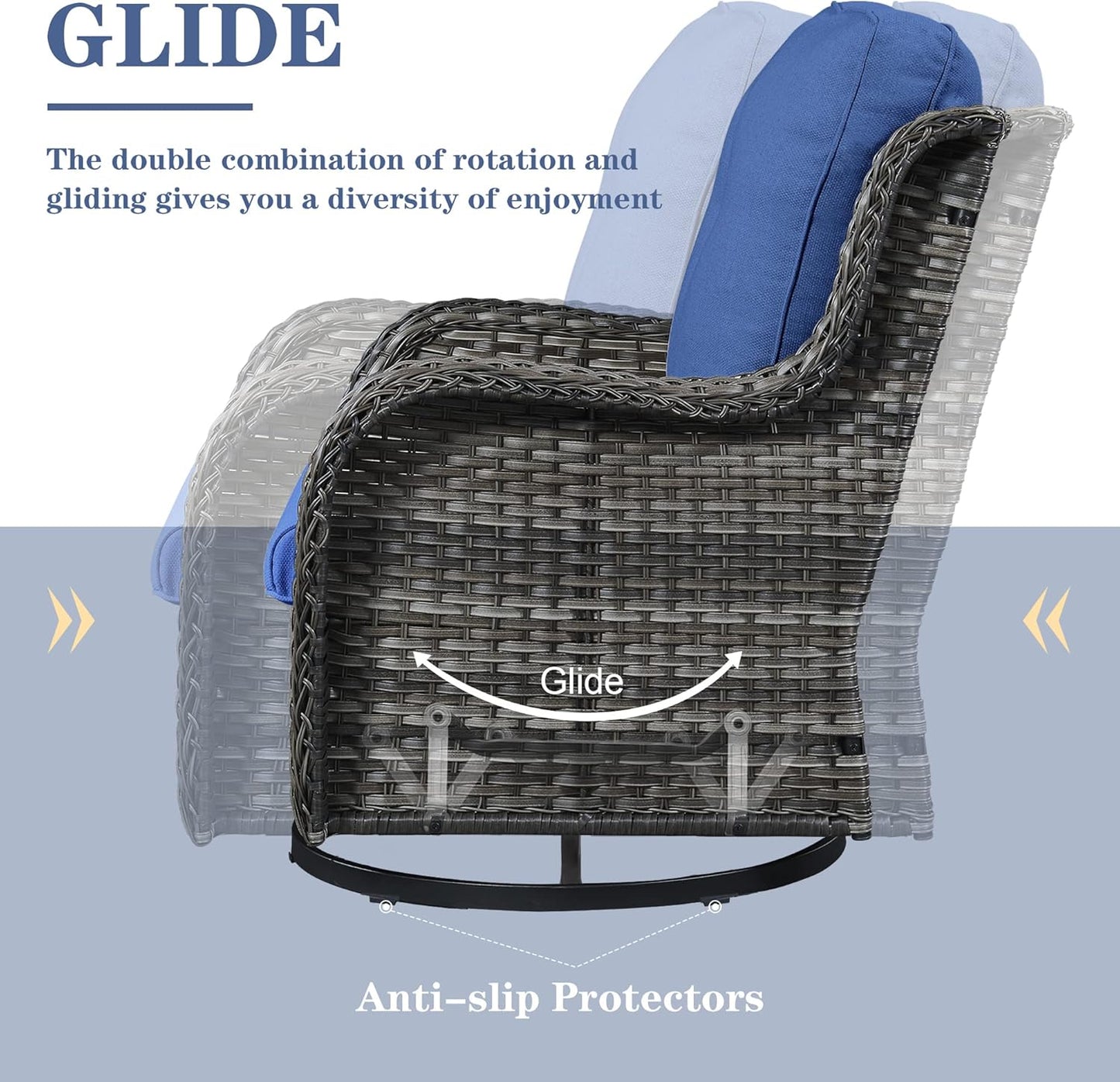 5 Pieces Patio Furniture Sets Wicker Outdoor Furniture, Rattan Patio Swivel Glider Chairs with 2 Ottoman and Glass Side Table