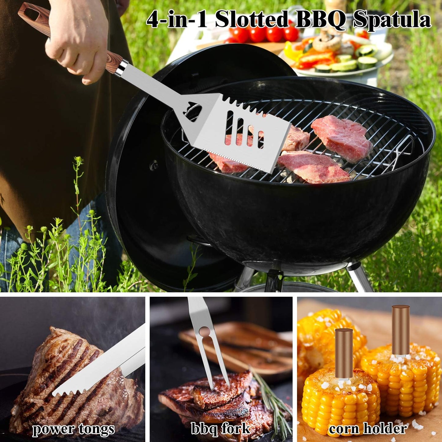 ROMANTICIST 27pcs Heavy Duty Grilling Gifts for Men Dad Fathers Day, Extra Thick BBQ Accessories Tools Set, Stainless Steel Grill Utensils Kit with Meat Claws, Carrying Bag for Outdoor Camping Brown