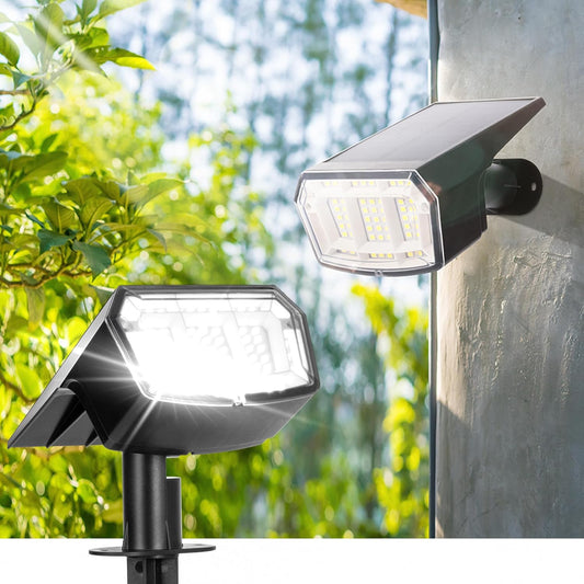 Solar Spot Lights Outdoor Waterproof Landscape Spotlights 63 LEDs 3 Lighting Modes IP65 Solar Spot Lights for Outside, Backyard, Garden, House, Garge-1 Pack Warm White