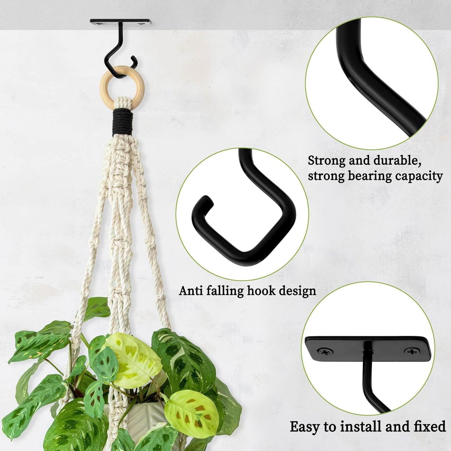 Ceiling Hooks for Hanging Plants: Iron Plant Bracket for Wall Mount - Metal Plant Hanger Indoor Hooks - 8 Pack