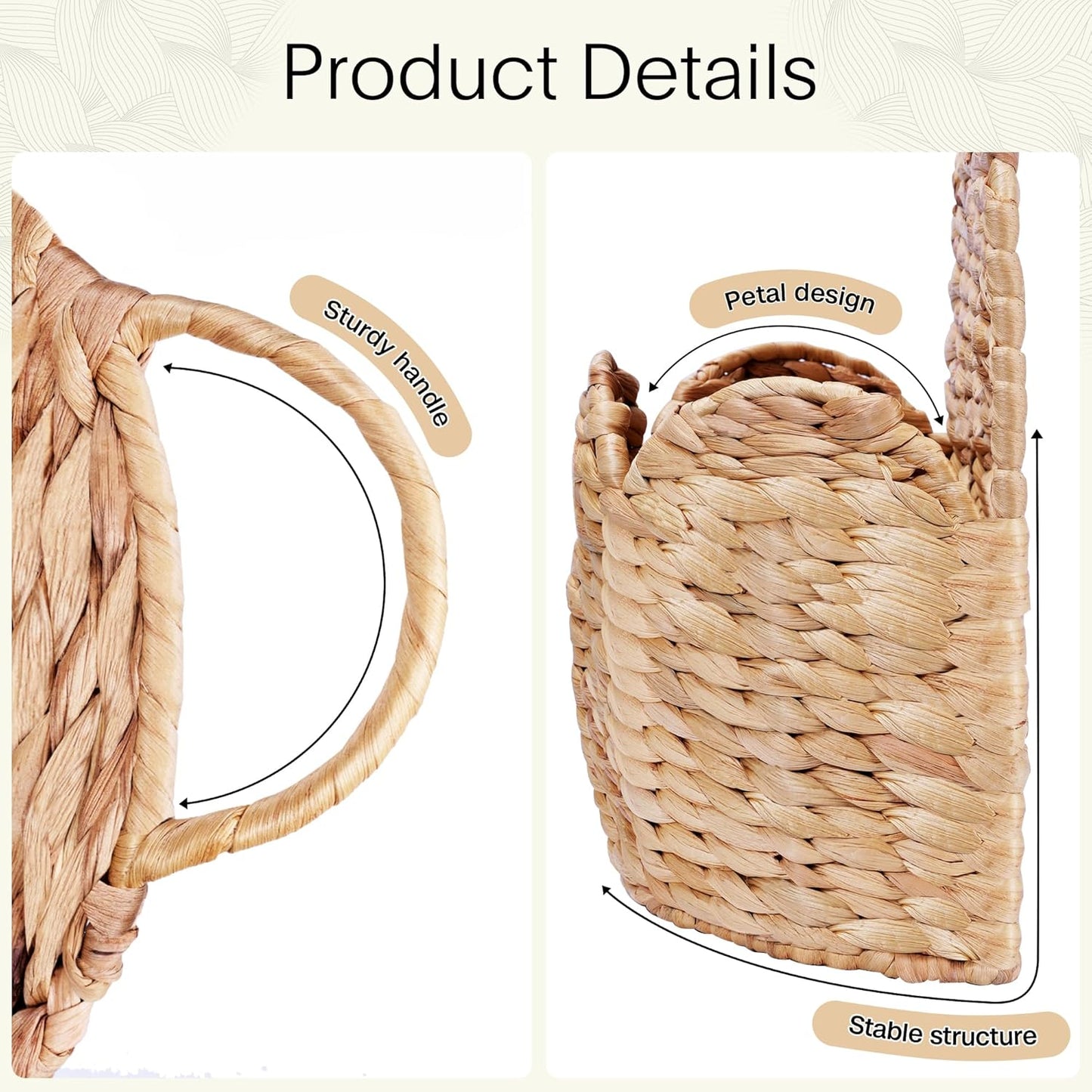 Scalloped Edge Hanging Planter Basket,Water Hyacinth Woven Wall Baskets for Front Door,Hangable Storage Organize for Flowers,Mails,Wicker Handmade Baskets for Garden,Farmhouse,Home Decor