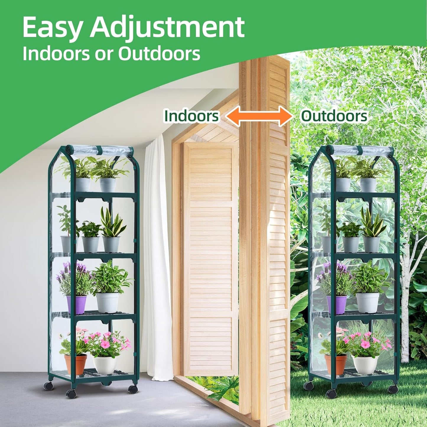 Ohuhu Mini Greenhouse for Indoor Outdoor, Small Plastic Plant Green House with Locking Wheels Portable Greenhouses with Durable Cover for Seedling, Ideal Gardening Gifts for Women Men Transparent