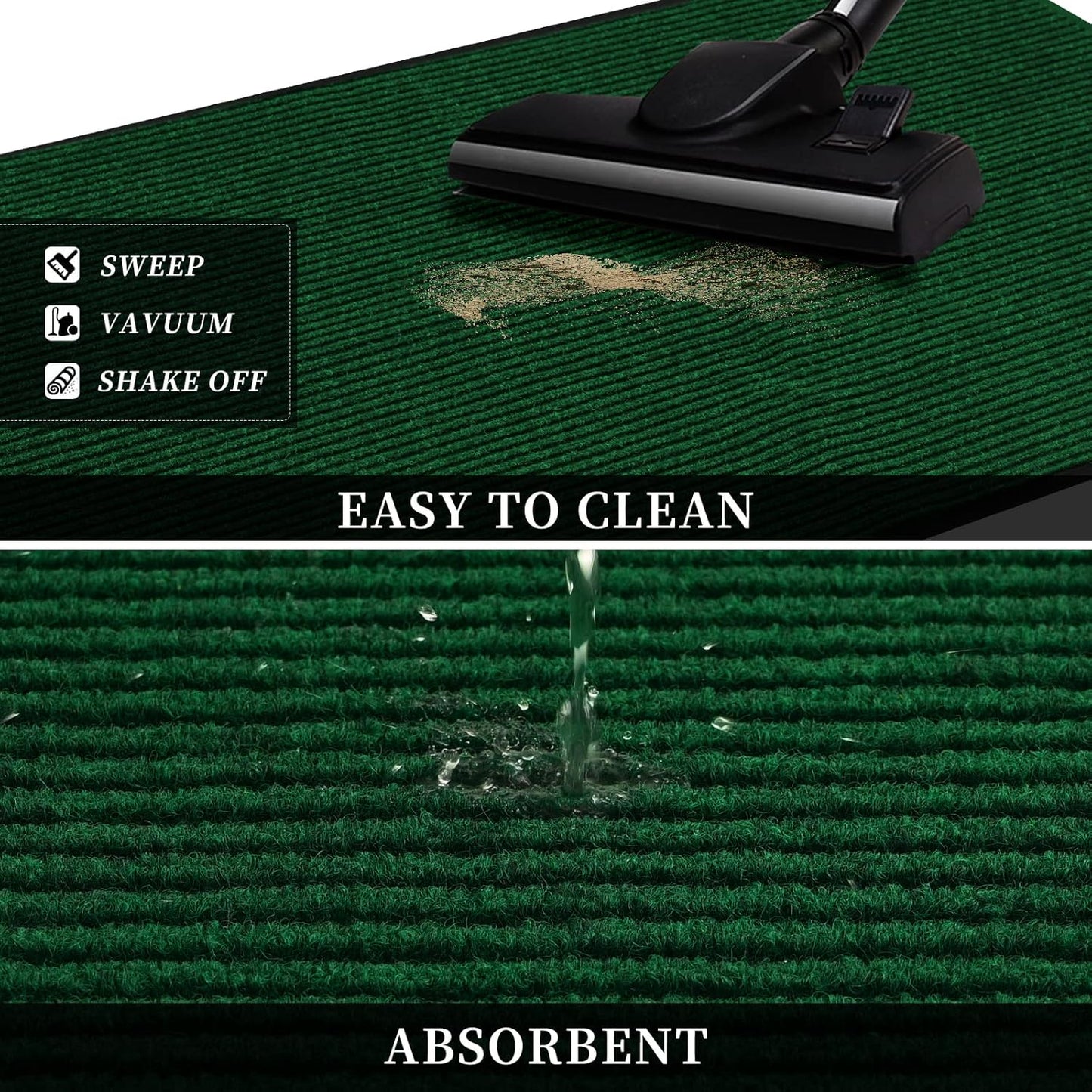 Profile Rubber Door Mat, 60x35inch, Heavy Duty, Entrance Doormat, Indoor and Outdoor, Waterproof, Easy Clean Shoe Scraper, Home Rug Welcome Mats for Entryway, Patio, Porch, Green