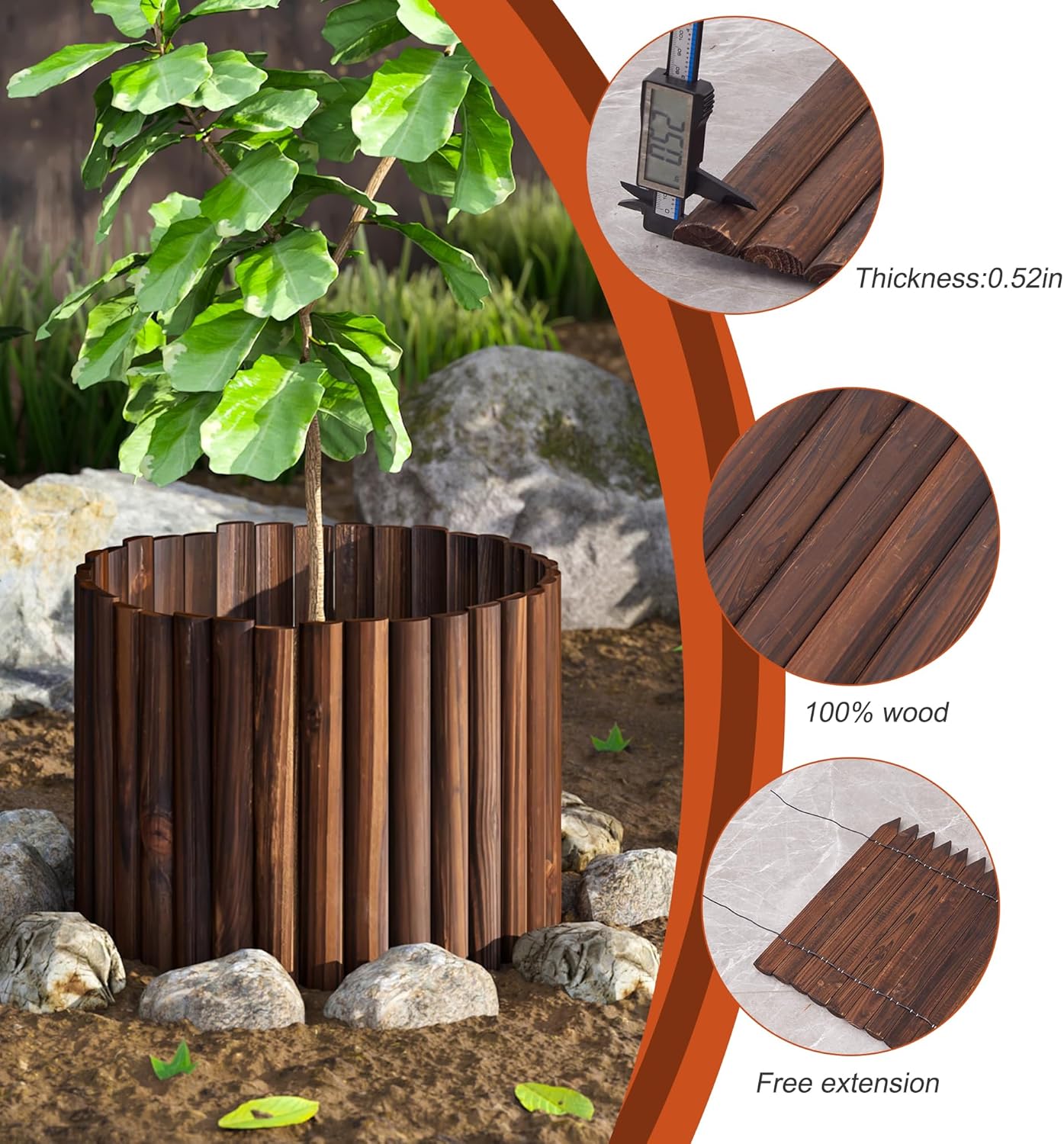 Garden Edging Border Garden Fence Wood Fence Border for Yard Patio Path Edging Decorative Landscape Edging Flower Bed Fence.15.7" H-2pcs