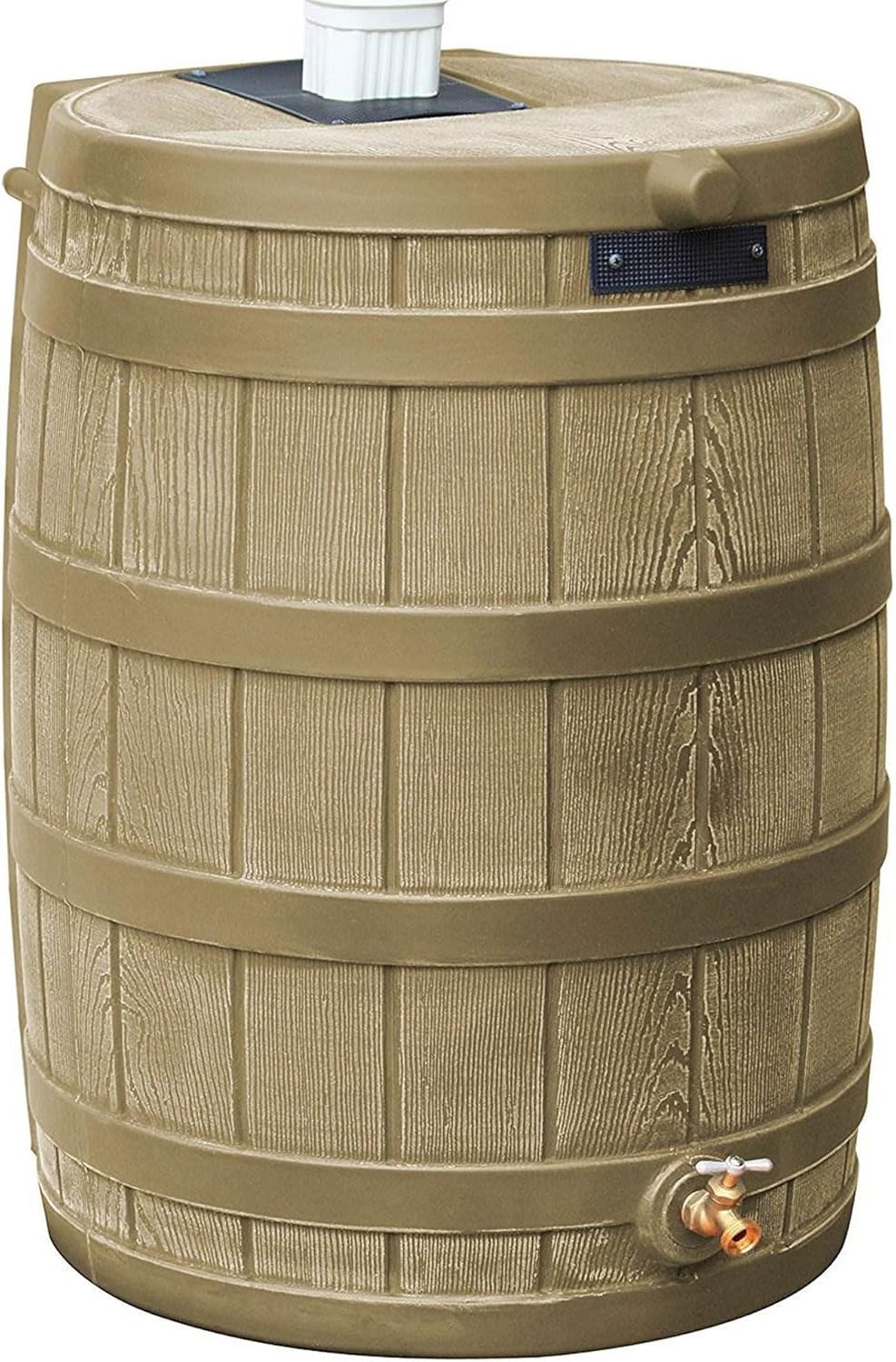 Good Ideas Rain Wizard 50 Gallon Plastic Outdoor Home Rain Barrel Water Storage Collector with Brass Spigot and Flat Back Design, Khaki (3 Pack)