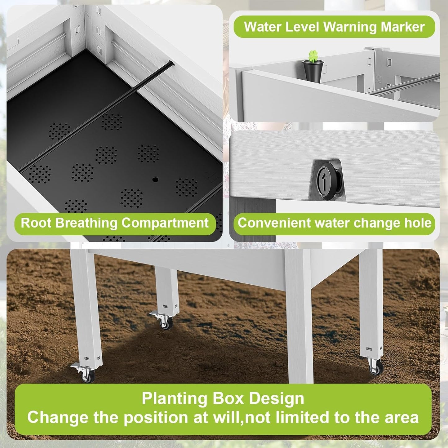 Elevated Raised Garden Bed with Legs,Outdoor Large Resin Patio Planter Box Stand Divisible with Drain Plug,Water Monitor for Plants Vegetables Flowers Fruits(Ashen)