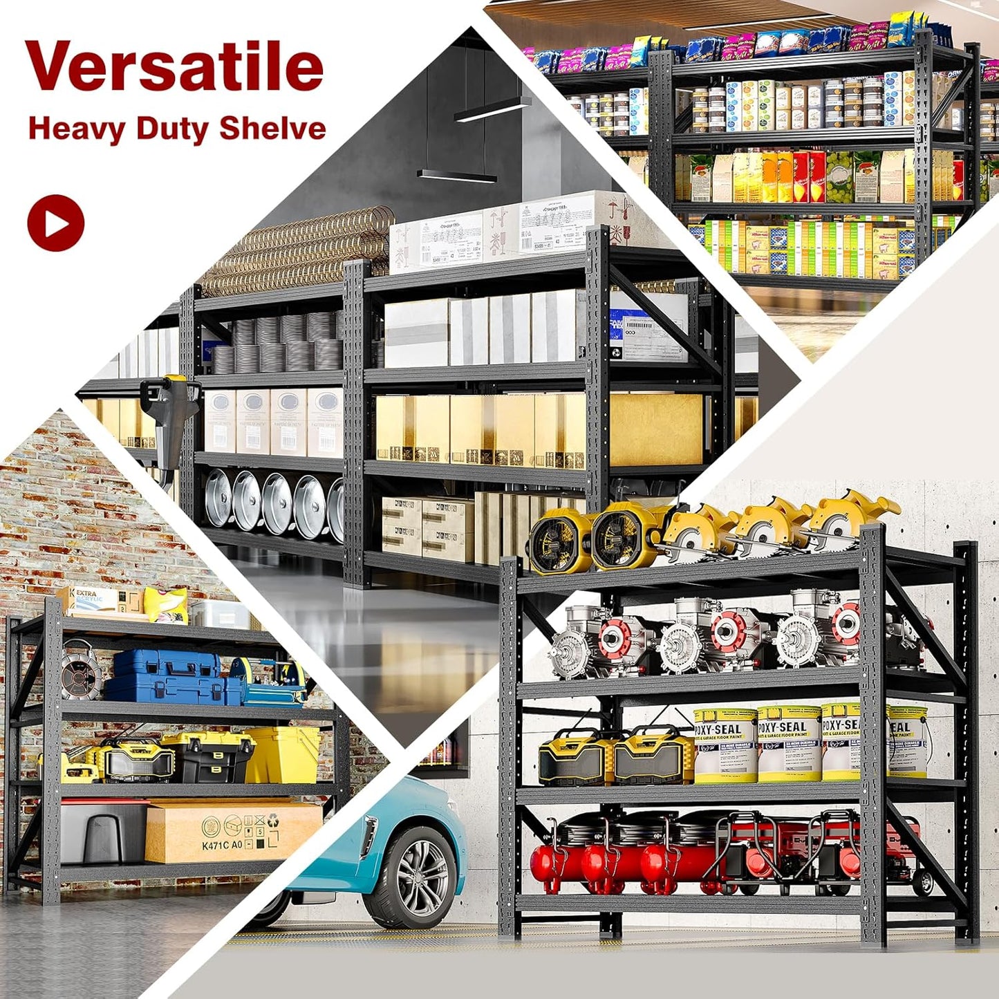 3000LBS Metal Steel Storage Shelves - 48" W Black 4 Tier Heavy Duty Rack Commercial Industrial Shelving with Adjustable Shelf for Basement Garage Warehouse Supermarket - 48" W x 24" D x 70" H