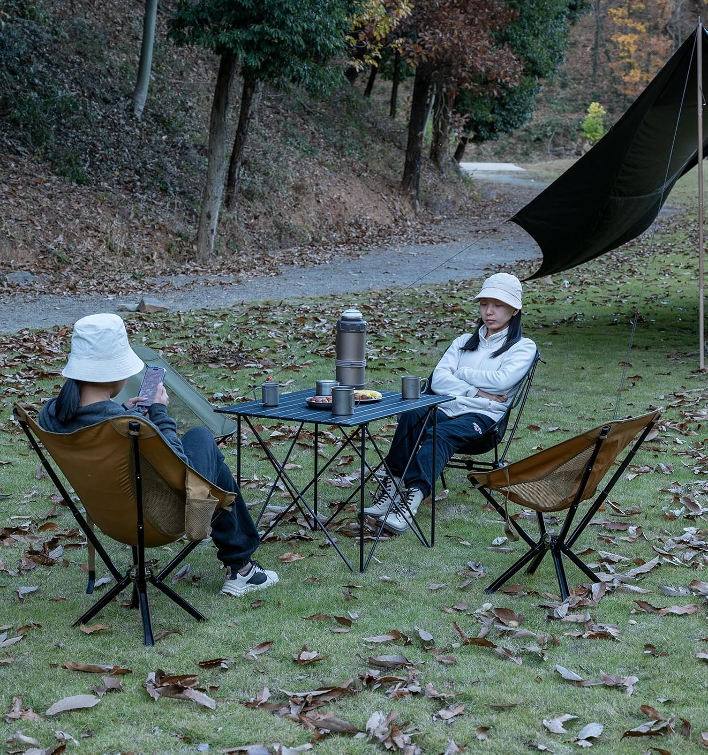 iClimb Ultralight Compact Camping Folding Table with Carry Bag (Reinforced Black - XL)