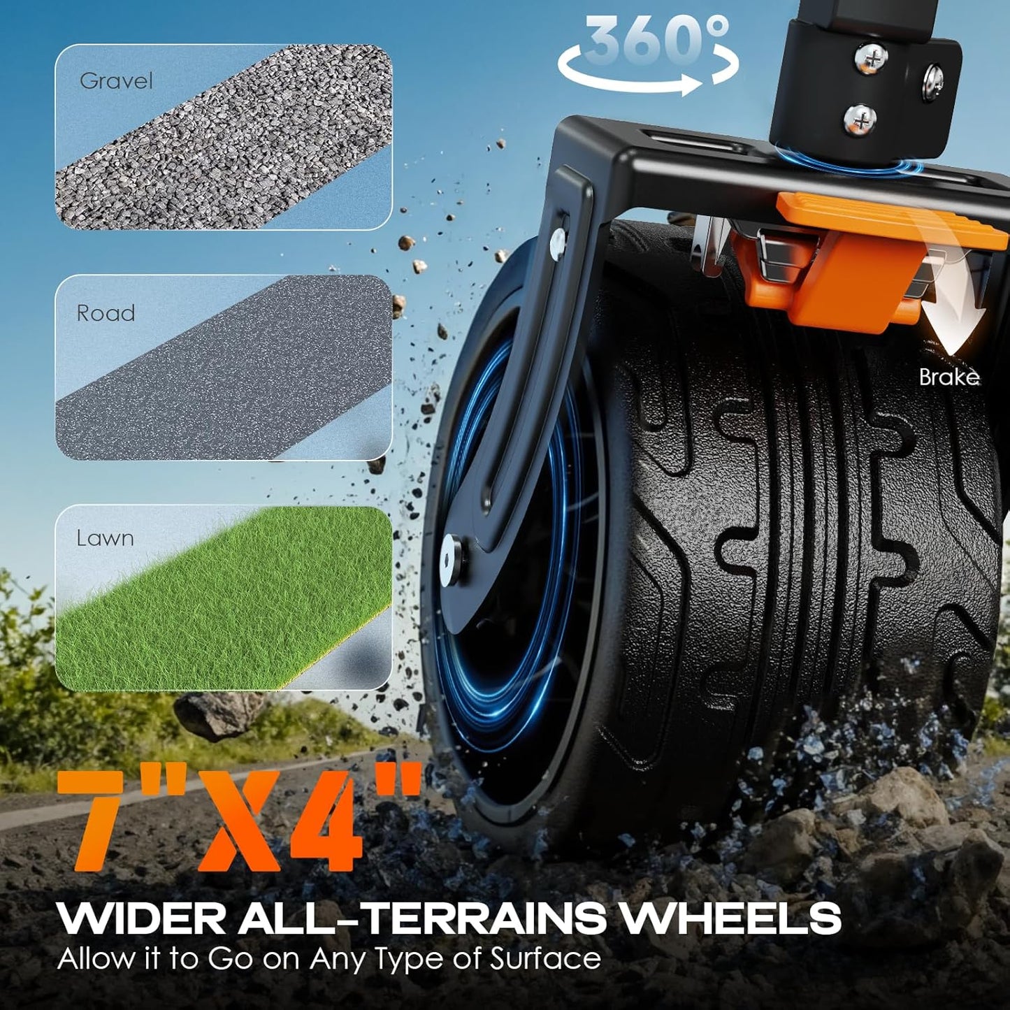 Navatiee Big Wheels Collapsible Wagon Cart Foldable, Heavy Duty Beach Wagon with Silent All-Terrain Wheels, Folding Utility Grocery Cart with Side Pocket and Brakes for Camping Garden Sports, Gray