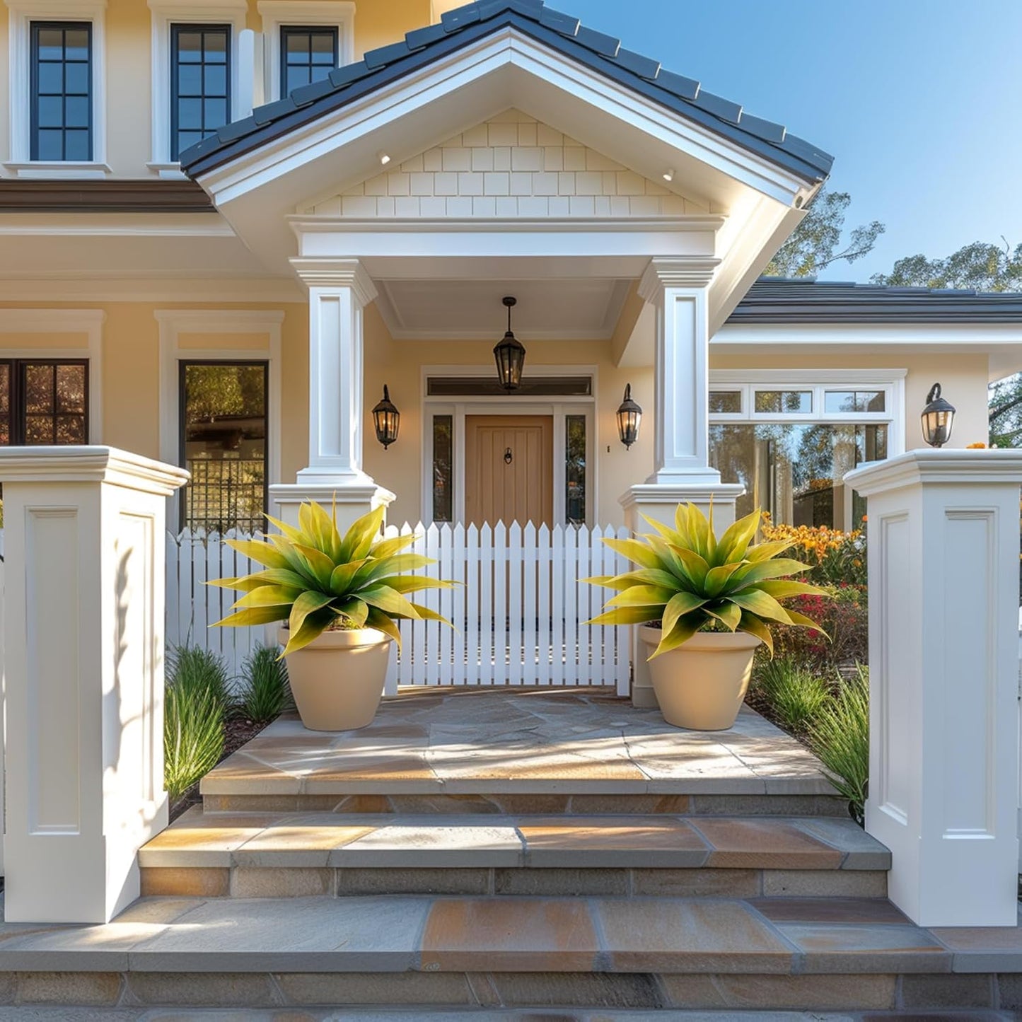 Artificial Plants Outdoor Faux Plant,Artificial Agave Faux Hostas Outdoor Uv Resistant Artificial Plants Indoor Fake Plant Artificial Agave Plant Indoor(2pcs, 28") Yellow