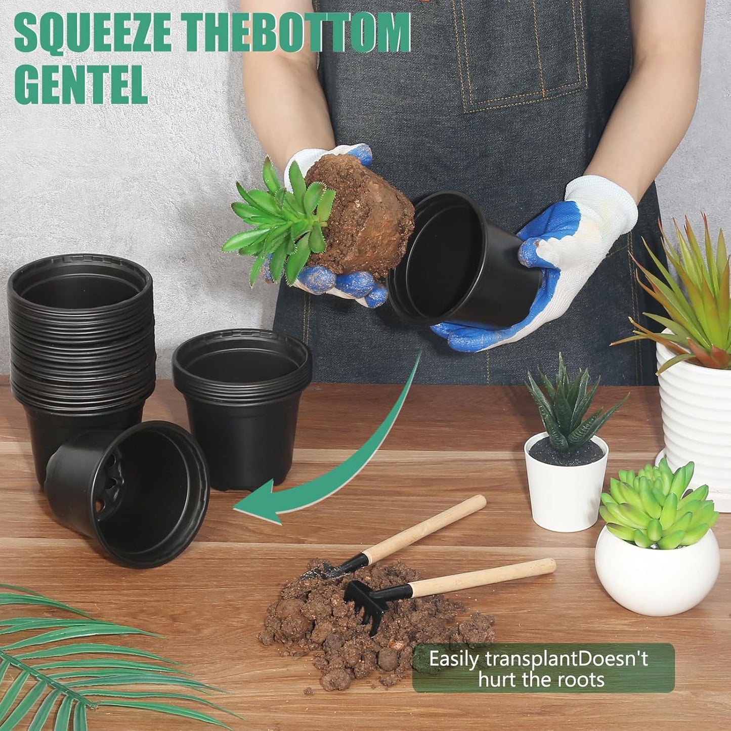 120 Packs 6 Inch Plant Nursery Pots, Plastic Seeds Starter Pots with Drainage Holes, Germination Soft Flower Plant Container for Succulents Seedling Cutting Transplanting (120, 6 Inch)