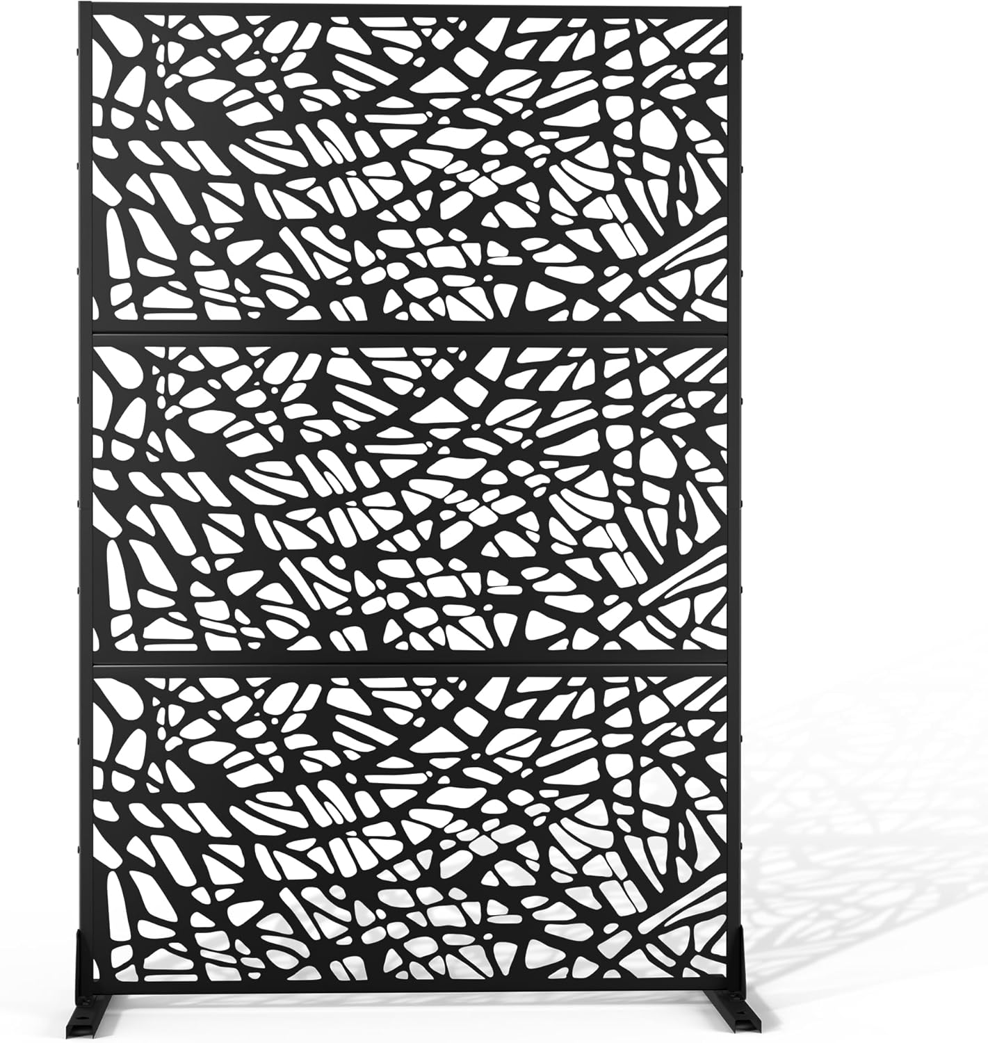 Metal Privacy Screen Outdoor 72" H×47" W,Freestanding Decorative Privacy Screen for Balcony Yard&Garden,Privacy Fence-Black&Net