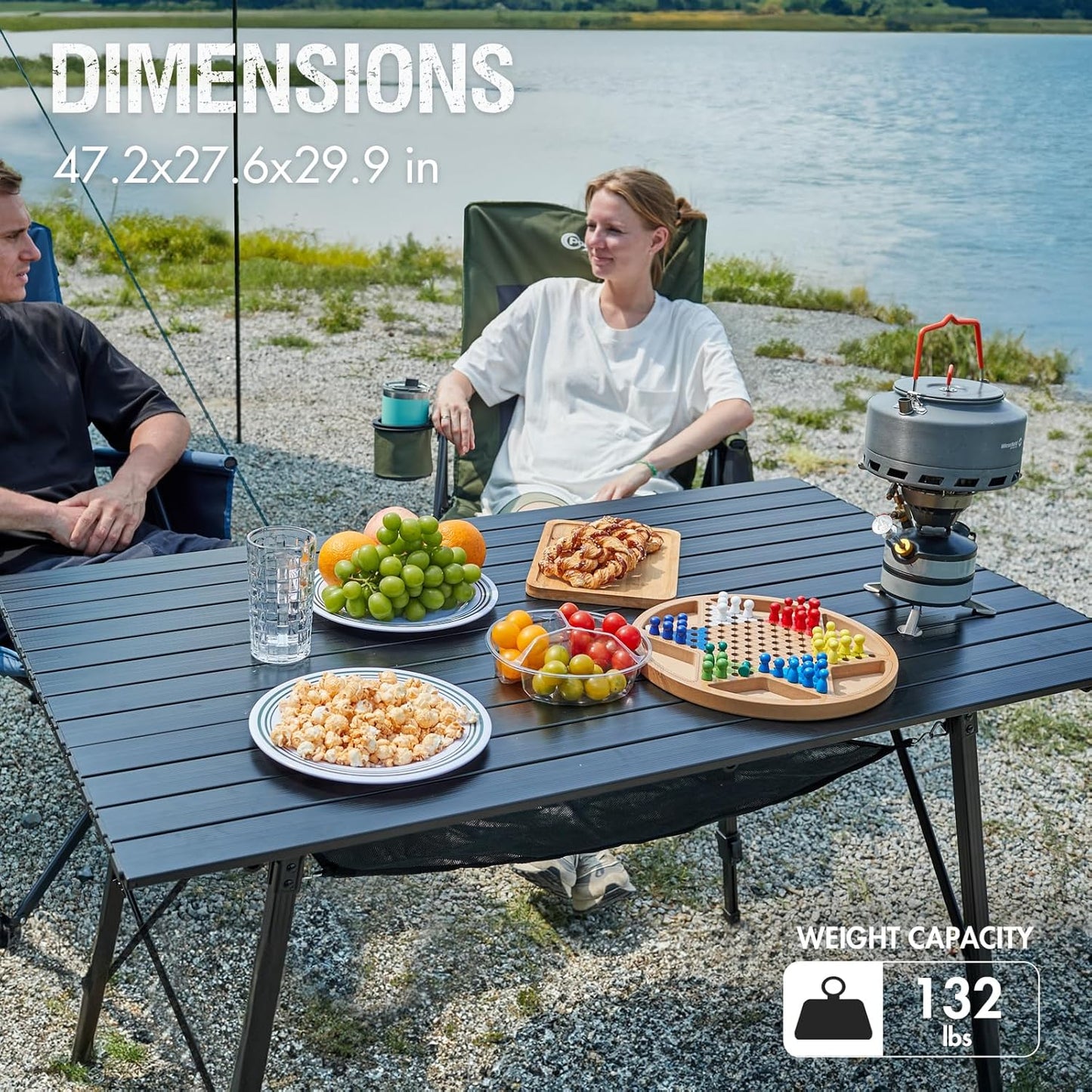 PORTAL Camping Table Portable Foldable with Adjustable Legs, Aluminum Folding Table Roll Up Table with Carrying Bag for Outdoor, Beach, Picnic, Backyards, BBQ and Party, Black, Big