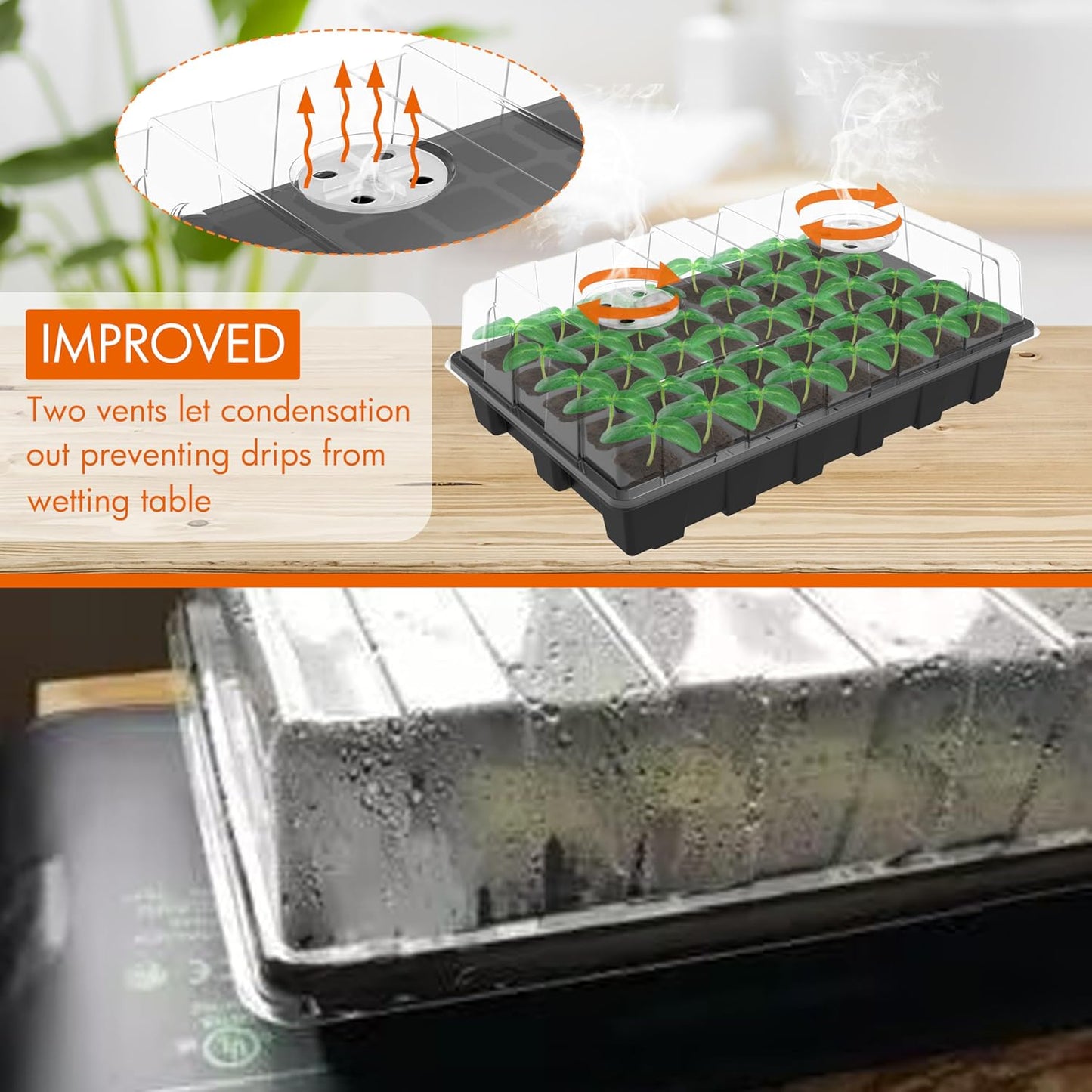 Gardzen 5-Set Seed Starter Tray Kits, Durable Plant Germination Trays with Humidity Vented Domes and Bases, Ideal for Seed Starting, Indoor Gardening, and Greenhouse (Total 200 Cells)