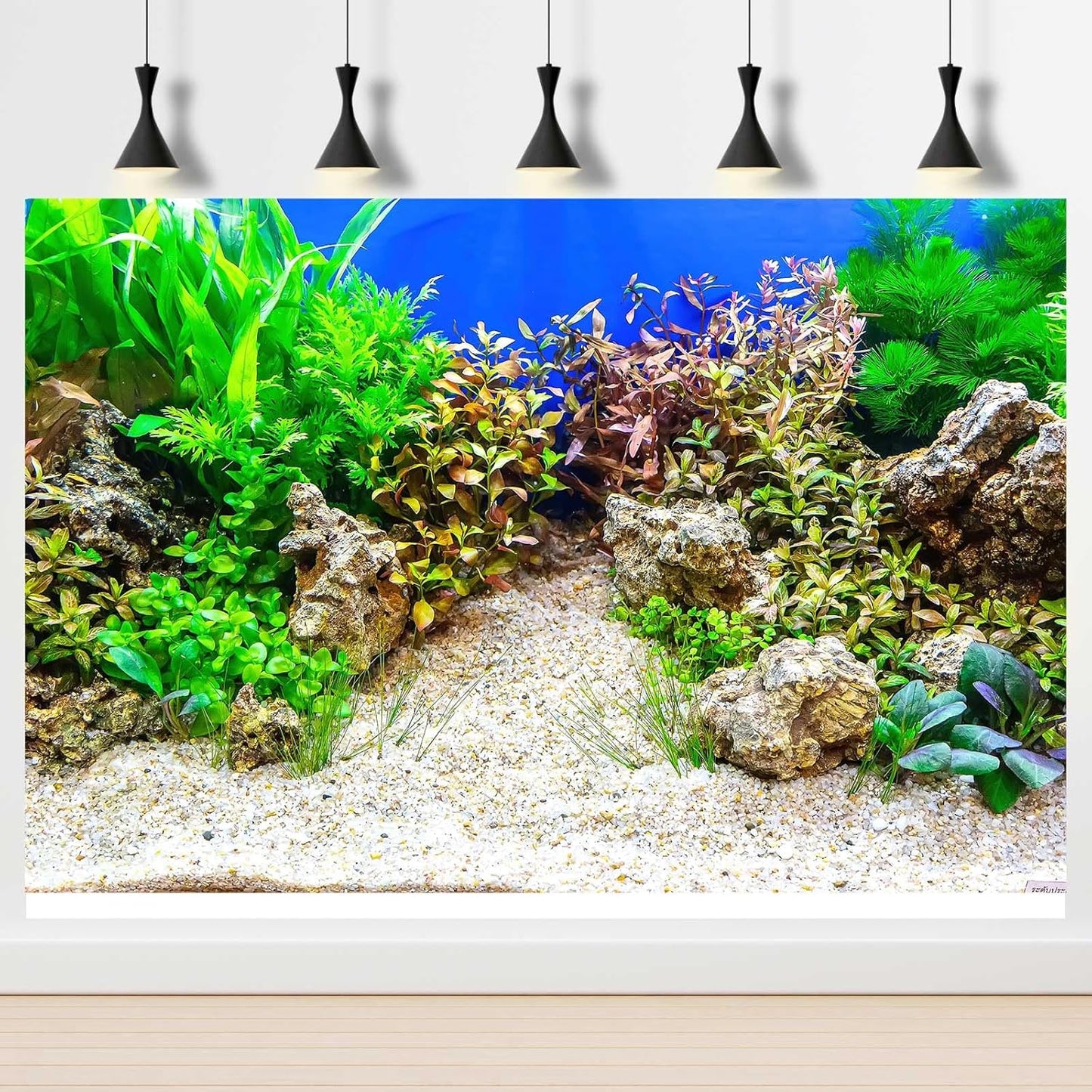 Aquarium Background Underwater Grass Leaves with Pebble Aquarium Backdrop Vivid and Fresh Green Aquatic Plant Stone River Bed and Lake Fish Tank Background Decor Vinyl 72x24in