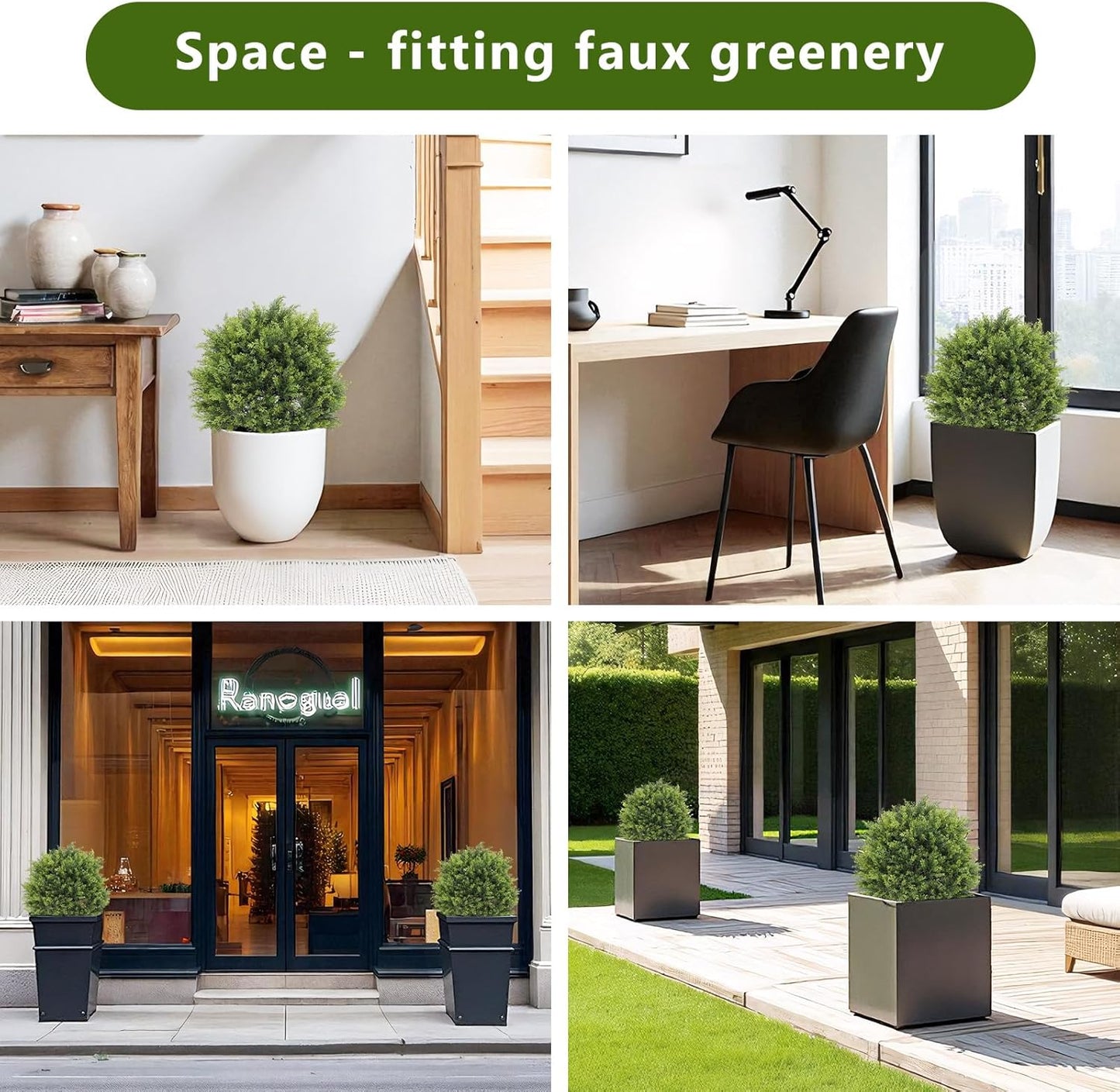 THE BLOOM TIMES 2ft Artificial Topiary Ball Trees Outdoor Set of 2, 24" Tall Faux Cedar Plants Outside UV Resistant Greenery Fake Evergreen Potted Bushes and Shrubs for Front Porch Patio Planter Decor