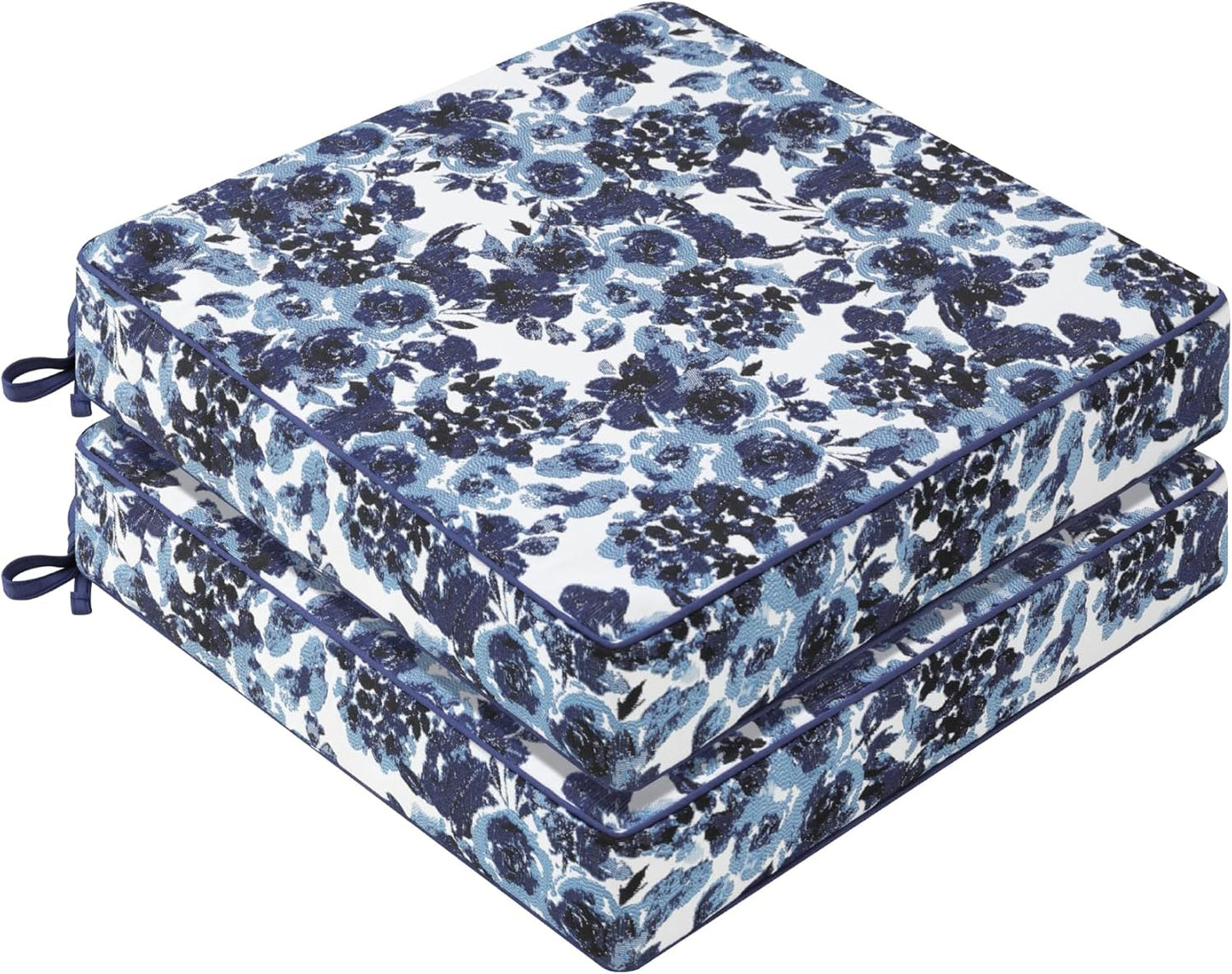 Favoyard Outdoor Chair Cushion 22 x 22 x 3 In Waterproof Pattern Fade Resistant Cushions for Patio Furniture with Removable Cover Attach Straps 28D Foam Insert Cushions Pads for Seat Sofa Couch 2 Pack