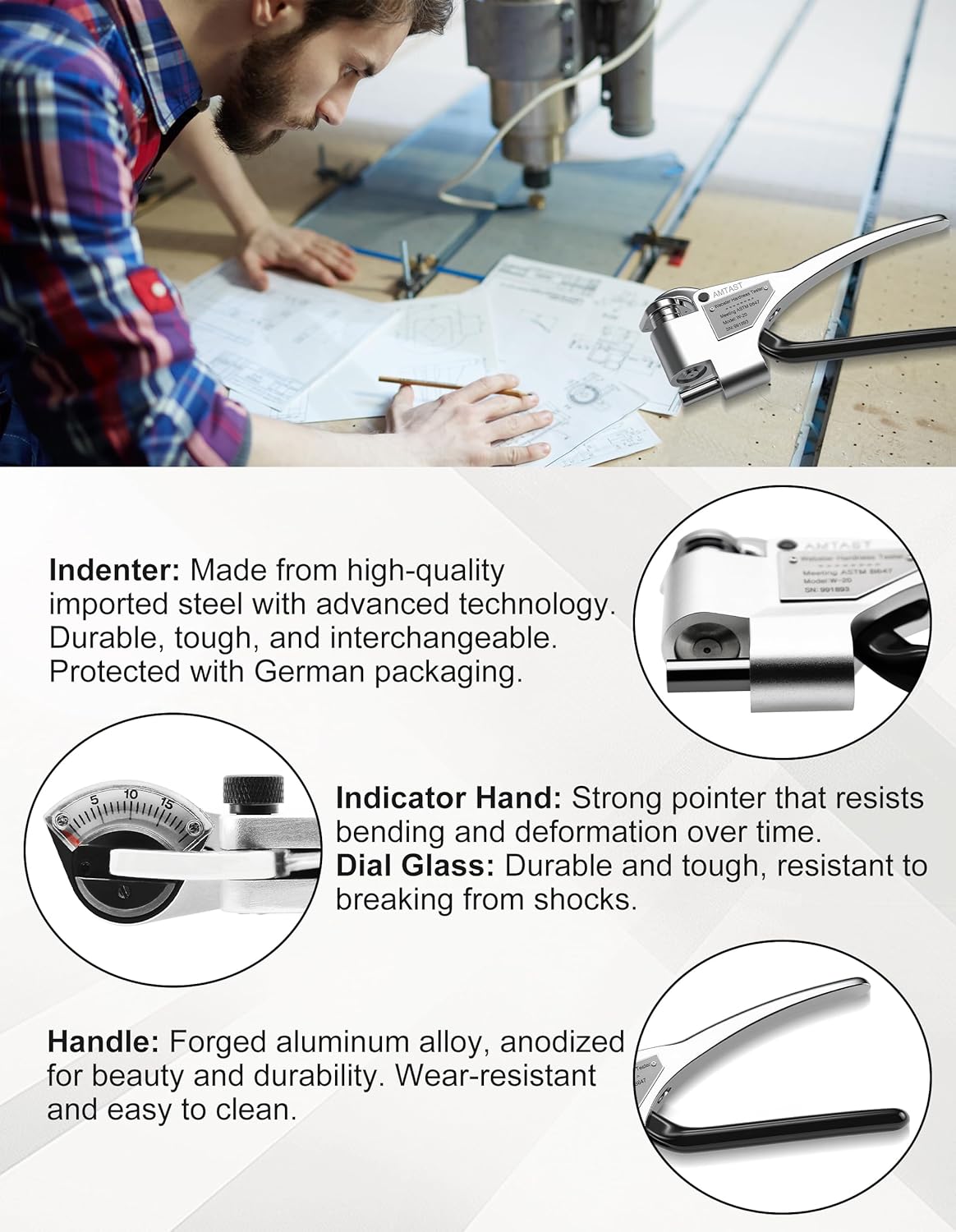Webster Hardness Tester for Stainless Steel Test The Hardness of Aluminum, Brass, Copper, Stainless Steel on Site Measuring Scope 0-20HW