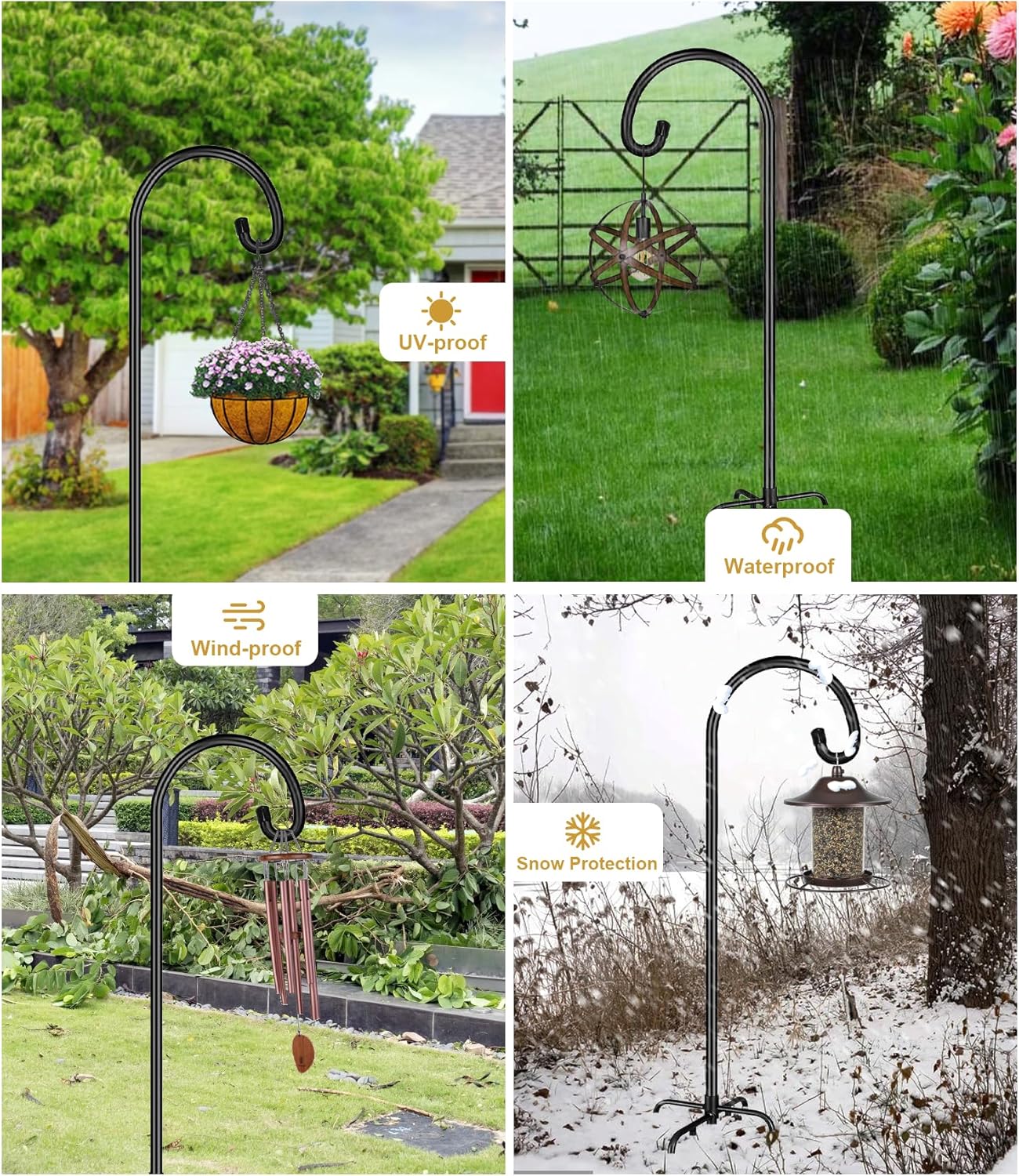 Shepherd Hook 60 Inch Tall Heavy-Duty Metal Garden Hanging Pole Stake for Bird Feeder Pole Plant Baskets, Black (1 Pack).