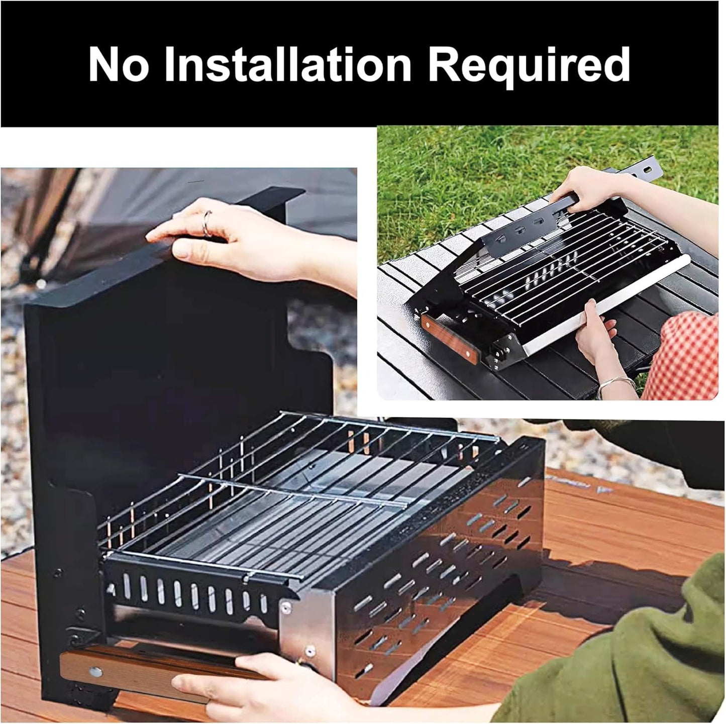 Charmline 19x13in Foldable Portable Grill Charcoal, Compact Grills for Outdoor Use, Desktop Charcoal Grill for Indoor Use, BBQ Grill for Camping, Picnics, Gardens and Beach Parties, Black