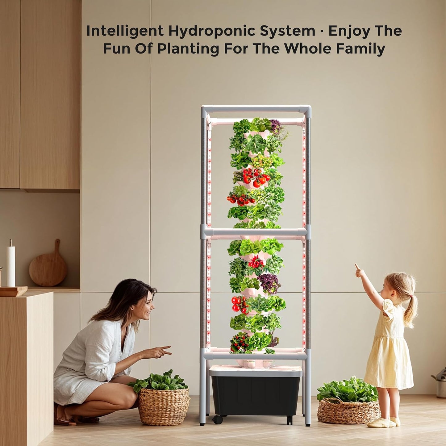 SJZX Hydroponic Growing System Kit - 70 Pods Large Vertical Hydroponics Tower with 8 Full-Spectrum 360° LED Grow Lights, 14-Tier Smart Indoor Herb Garden for Kitchen Office Winter Balcony Planting