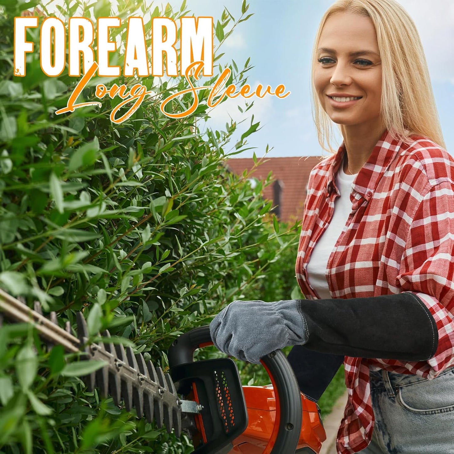 HANDLANDY Long Gardening Gloves for Men & Women, Cowhide Leather Rose Pruning Gloves, Breathable Thorn Proof Gauntlet Glove (Dark Grey-Black, L)