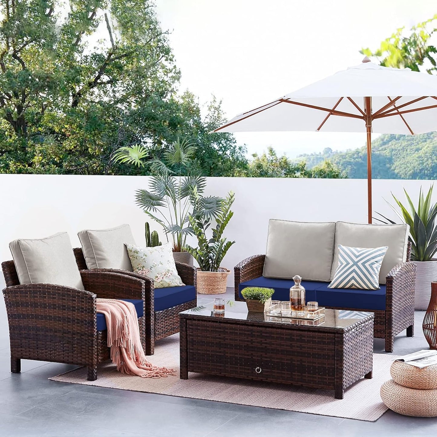 Favoyard Patio Chair Cushions 22 x 22 x 3 Inch Waterproof Outdoor Seat Cushions for Patio Furniture 3-Year Color Fastness Garden Sofa Couch Pads with Handle & Adjustable Straps Set of 2, Blue