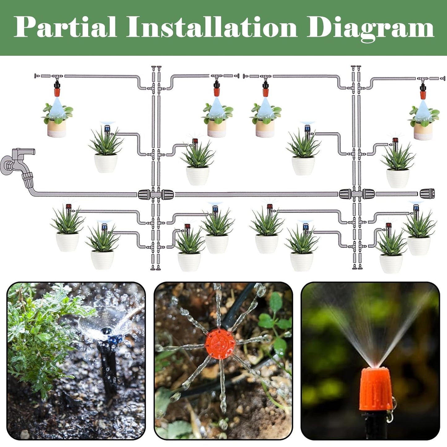 200FT+40FT Drip Irrigation System, Garden Watering System with 8/11mm Main Tubing 4/7mm Distribution Irrigation Tubing and Accessories, Irrigation System for Garden, Greenhouse, Yard, Lawn, Plant
