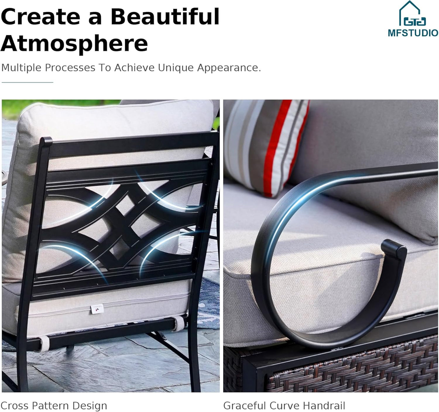 MFSTUDIO Patio Furniture Set, 6 Seats Half-Moon Curved Outdoor Sectional Sofa Conversation Set, Woven Rattan Patio Couch for Backyard, Garden, Deck