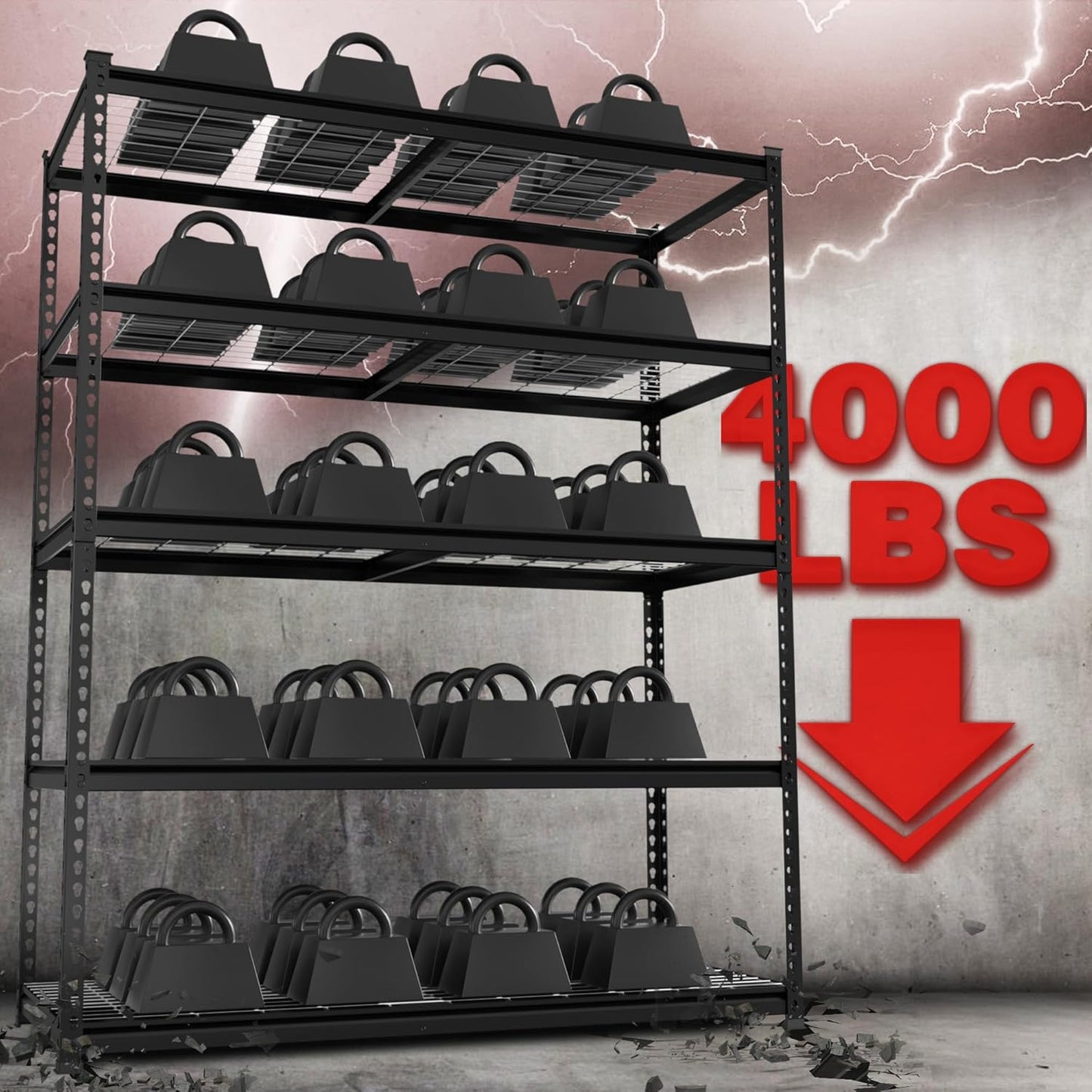 WORKPRO 5-Tier Metal Shelving Unit, 48”W x 24”D x 72”H, Heavy Duty Adjustable Storage Rack, 4000 lbs Load Capacity (Total), for Garage, Basement, Warehouse, Workshop