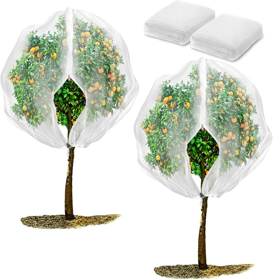 2 Pack Fruit Tree Netting Bags with Zipper and Drawstring, 6 x 6ft Ultra Fine Mesh Garden Netting Plant Cover, Bird Netting for Blueberry Bushes, Fruit Trees, Flowers (White, 6 x 6 ft)