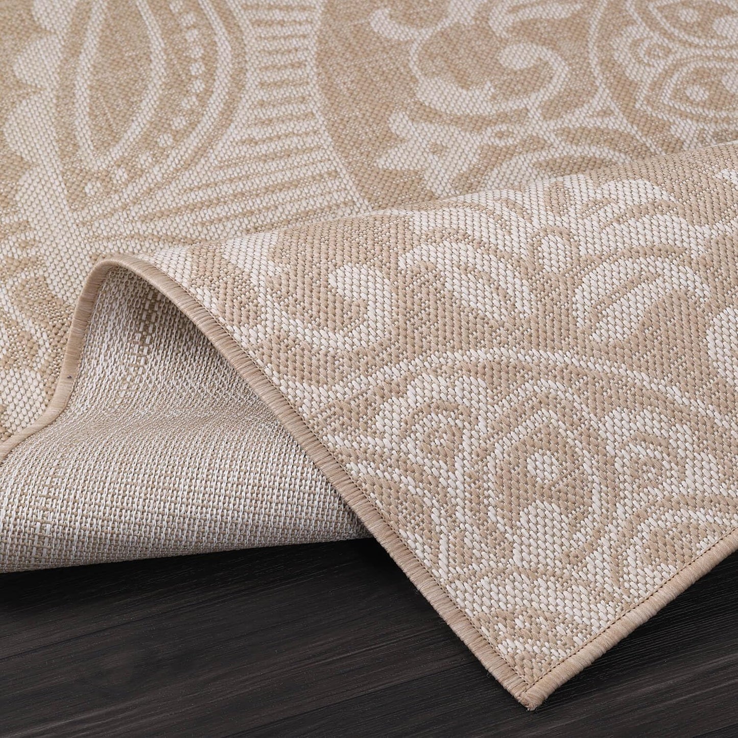 Medallion Outdoor Rug 8x10 Washable Outside Carpet for Indoor Patio Porch Waterproof Easy Cleaning Non Shedding Area Rugs Beige 8 x 10