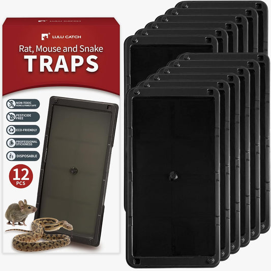LULUCATCH Super Glue Traps 12 Pack for Mice & Snakes, Larger, Heavier Sticky Traps with Non-Toxic Glue. Sticky Mouse Traps Indoor, Easy to Set, Pet Safe Pest Control