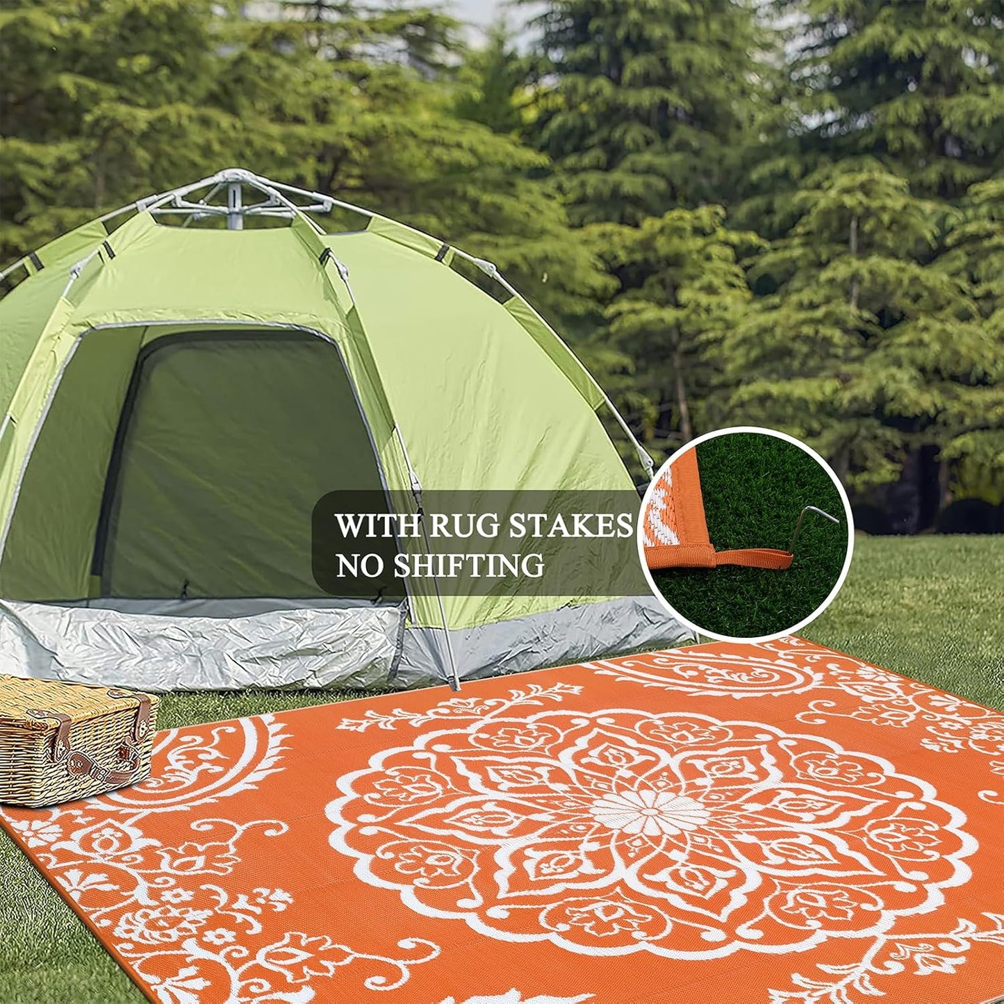 Pauwer Waterproof Outdoor Rug 6x9, Reversible Plastic Straw Patio Camping Rug, Indoor Outdoor RV Mat Carpet for Deck, Camper, Porch, Balcony, Backyard, Picnic, Boho Orange