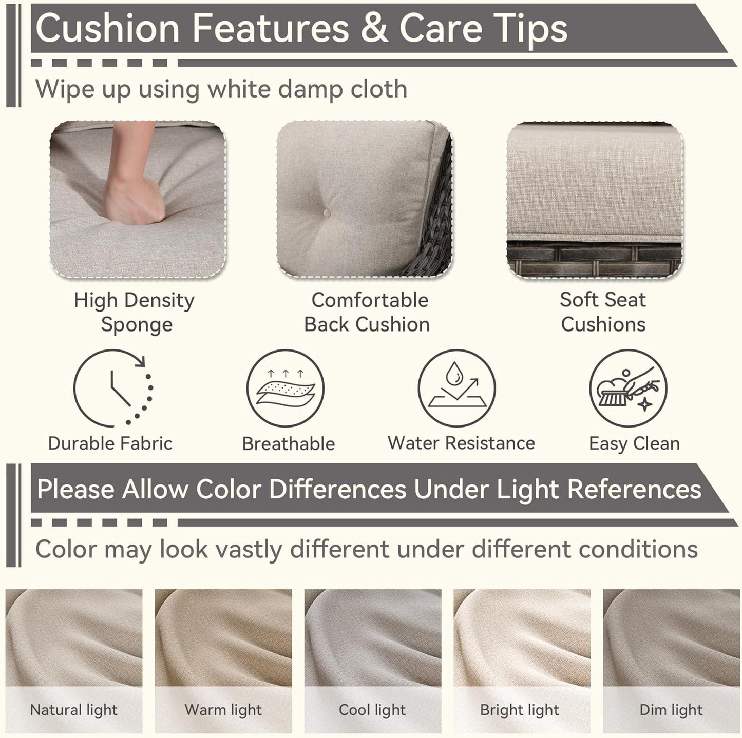 1 PC Outdoor Rocking Chair, Wicker Patio Rocker Chair for Yard, Porch, Mixed Brown Grey Rattan, Beige Cushions